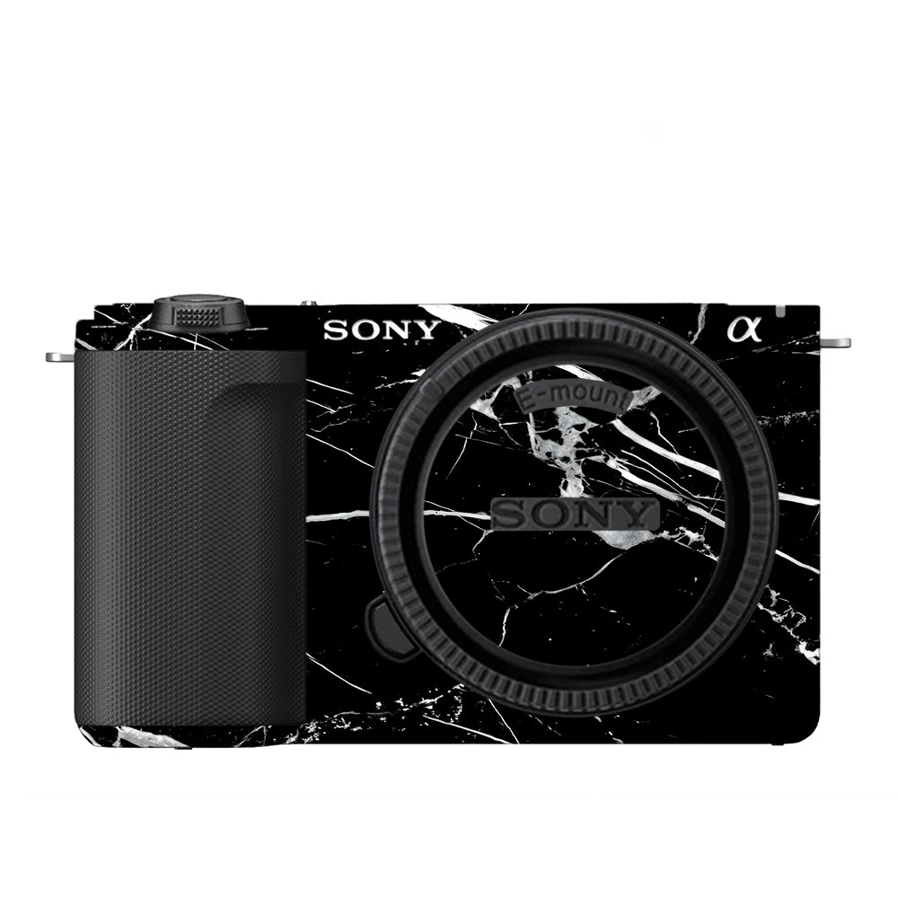 White Veins on Black Sony ZV-E10 Camera Skins