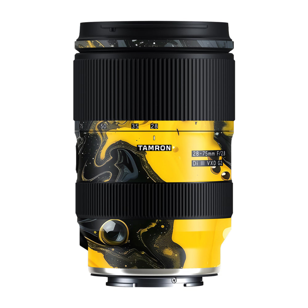 Yellow and Black Paint Swirls Tamron Lens 28-75mm F/2.8 Gen 2 Camera Lens Skin