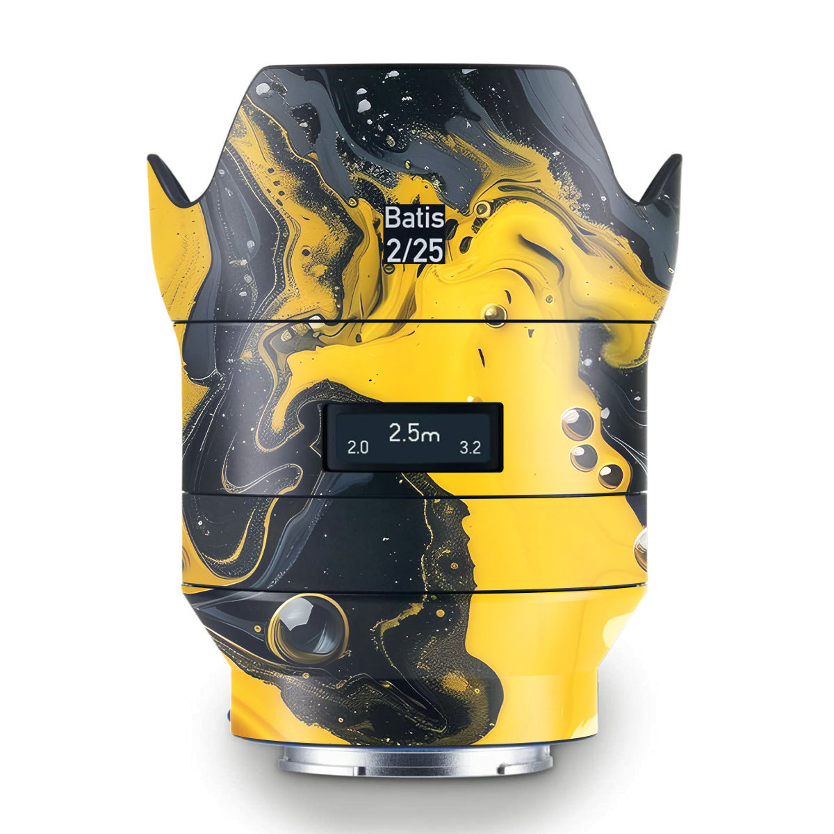 Yellow and Black Paint Swirls Zeiss Batis 25mm F/2 E-mount Camera Lens Skin