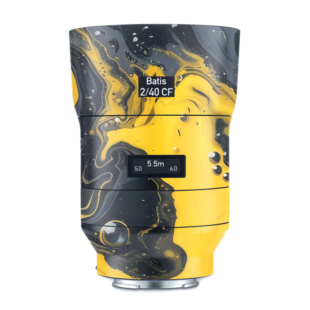 Yellow and Black Paint Swirls Zeiss Batis 40mm F/2 CF E-mount Camera Lens Skin
