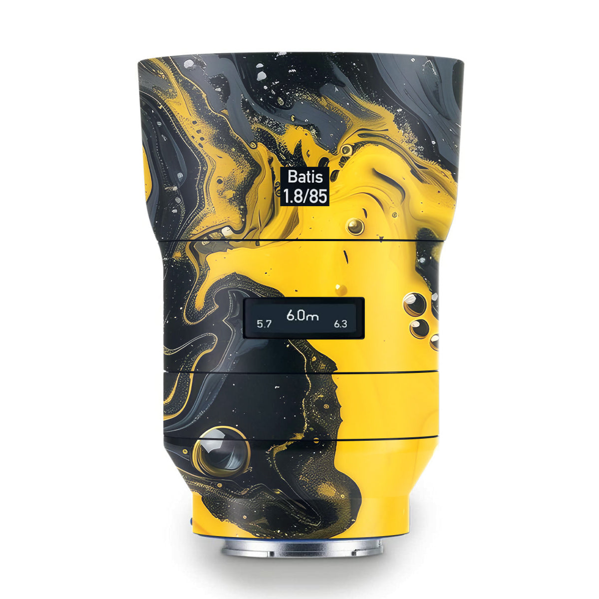Yellow and Black Paint Swirls Zeiss Batis 85mm F/1.8 Camera Lens Skin