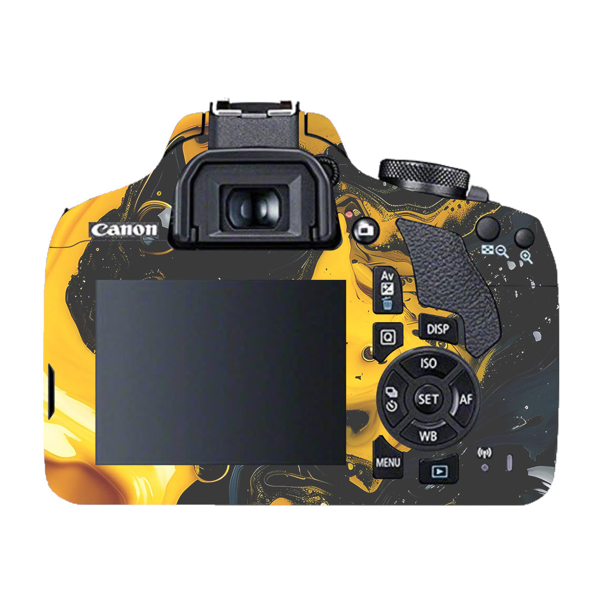 Yellow and Black Paint Swirls Canon EOS 200D Camera Skins
