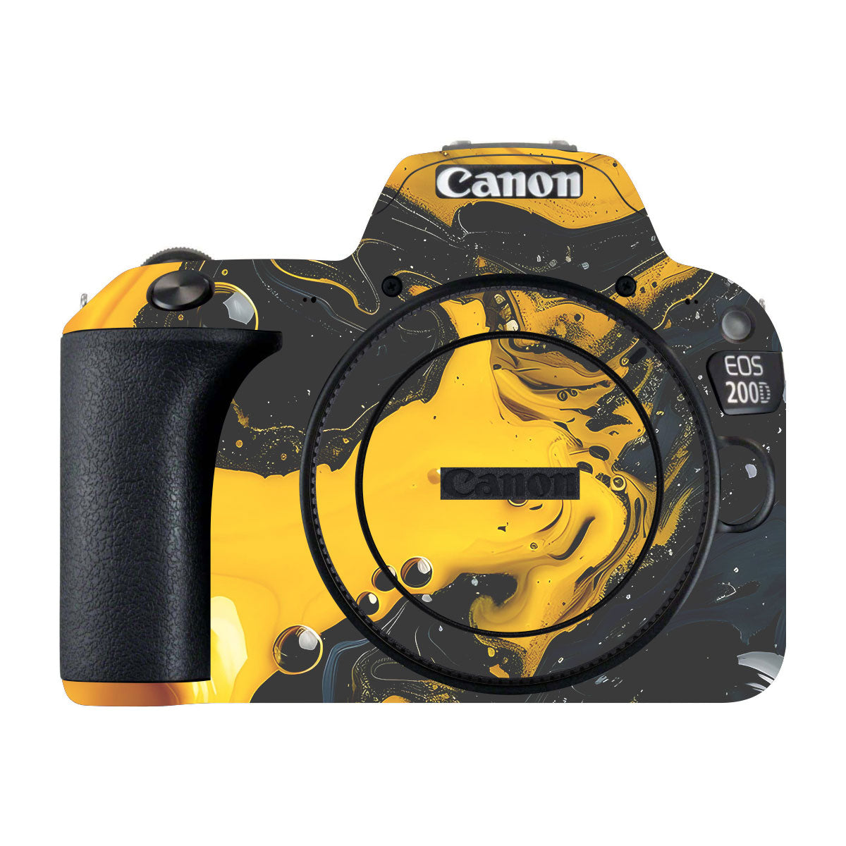 Yellow and Black Paint Swirls Canon EOS 200D Camera Skins