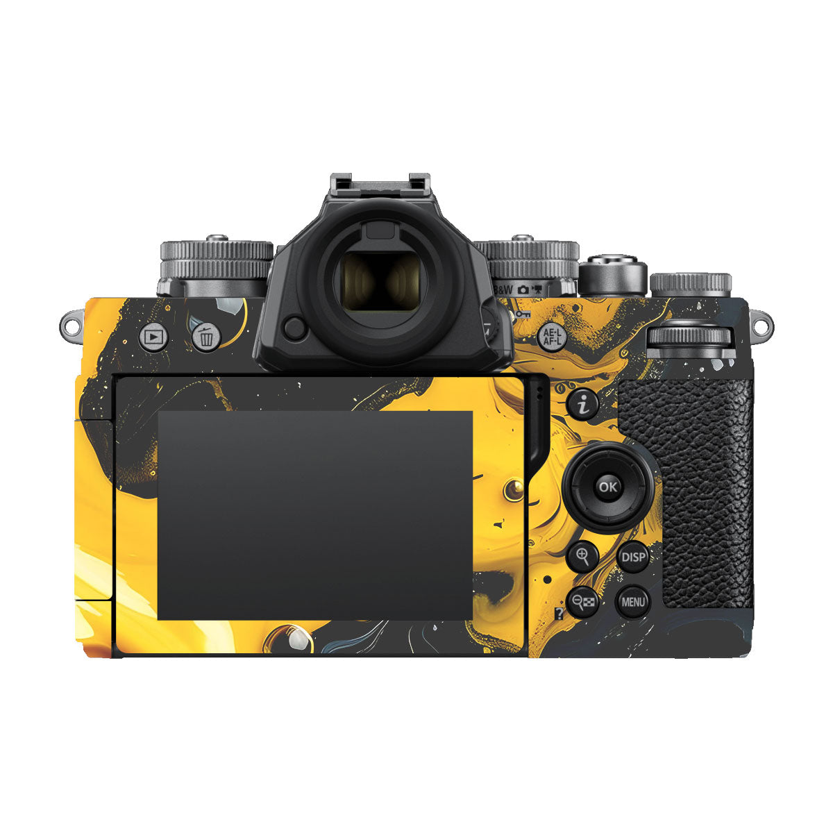 Yellow and Black Paint Swirls Nikon ZF Camera Skins