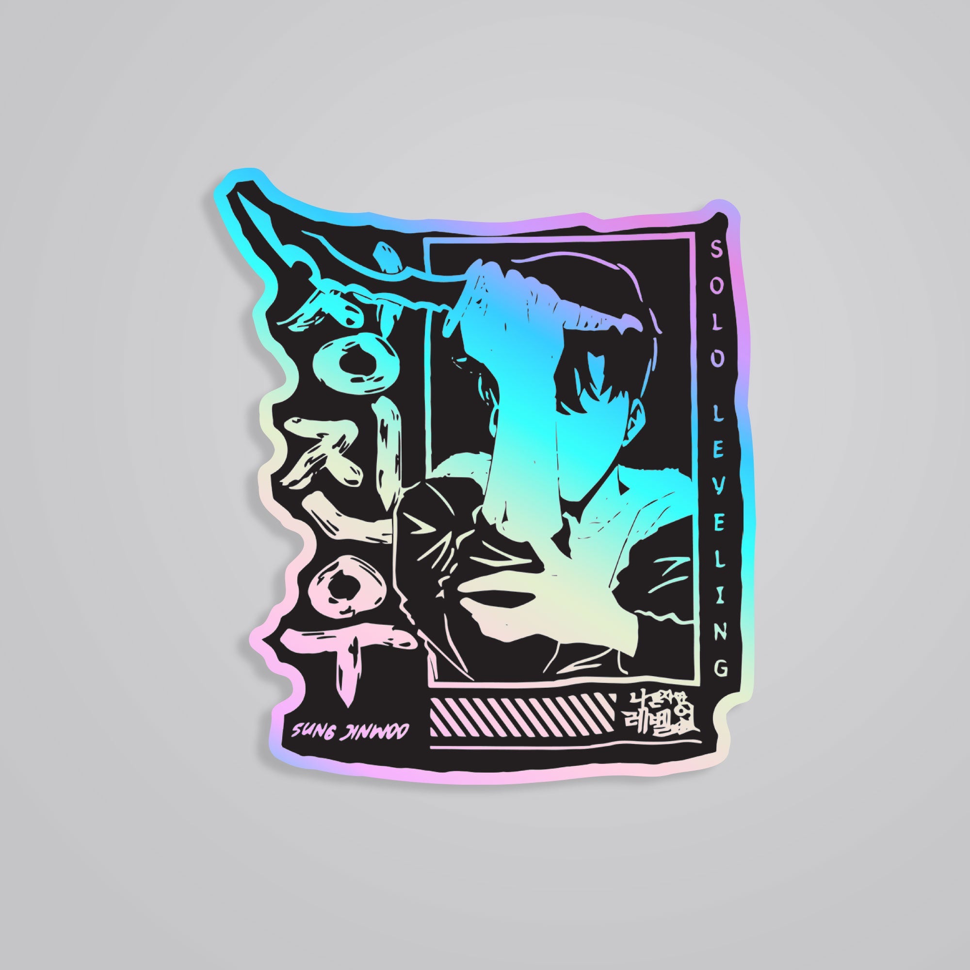 Fomo Store Holographic Stickers Anime Sung Jin Woo Solo Leveling BW