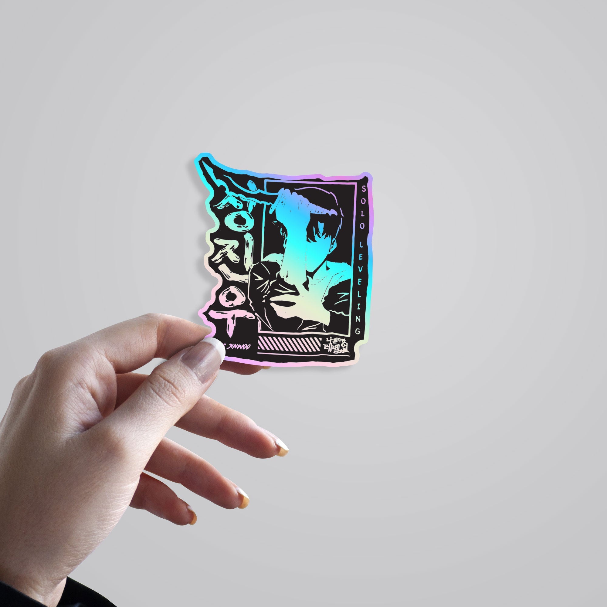Sung Jin Woo Solo Leveling BW Holographic Stickers