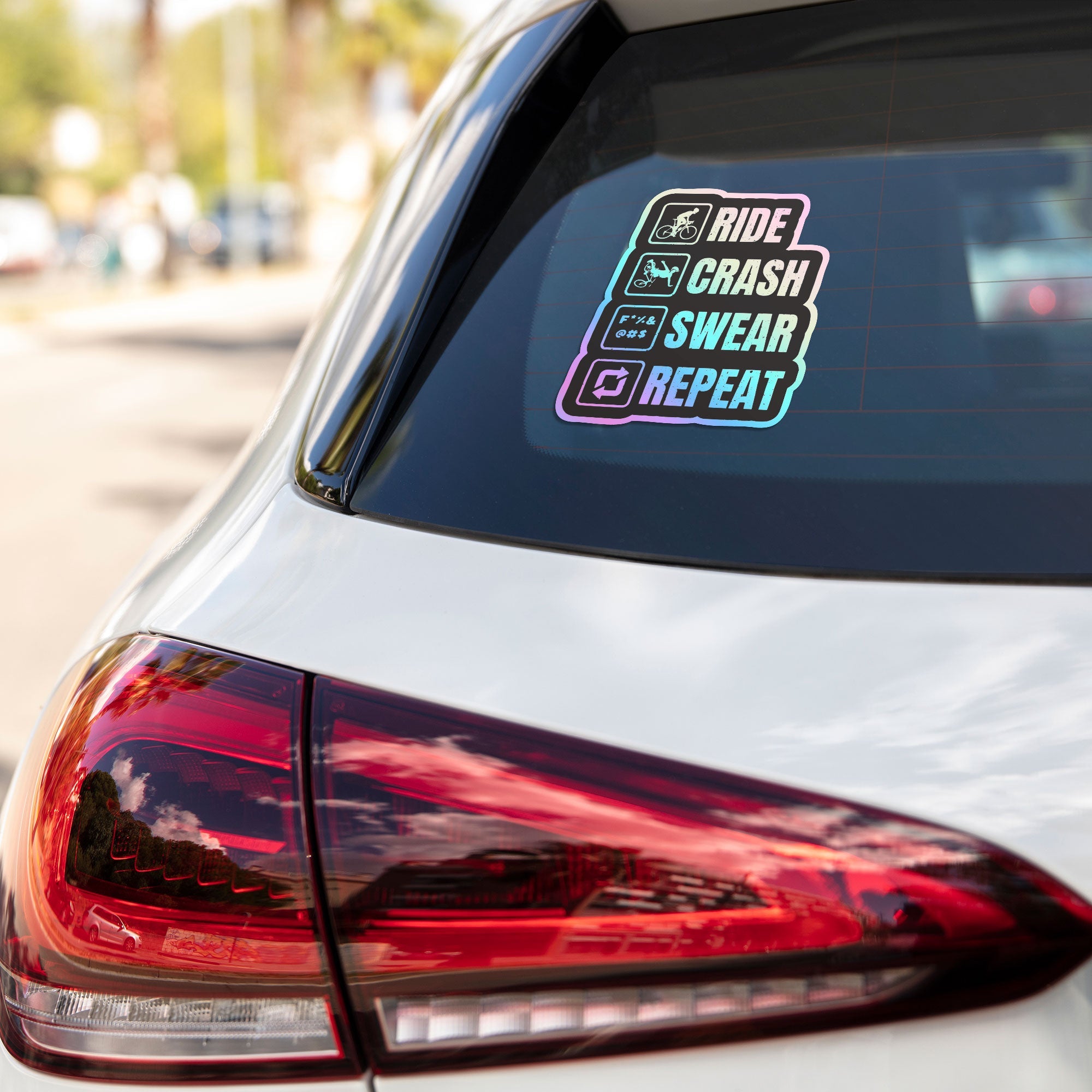 Ride Crash Swear Repeat Holographic Stickers