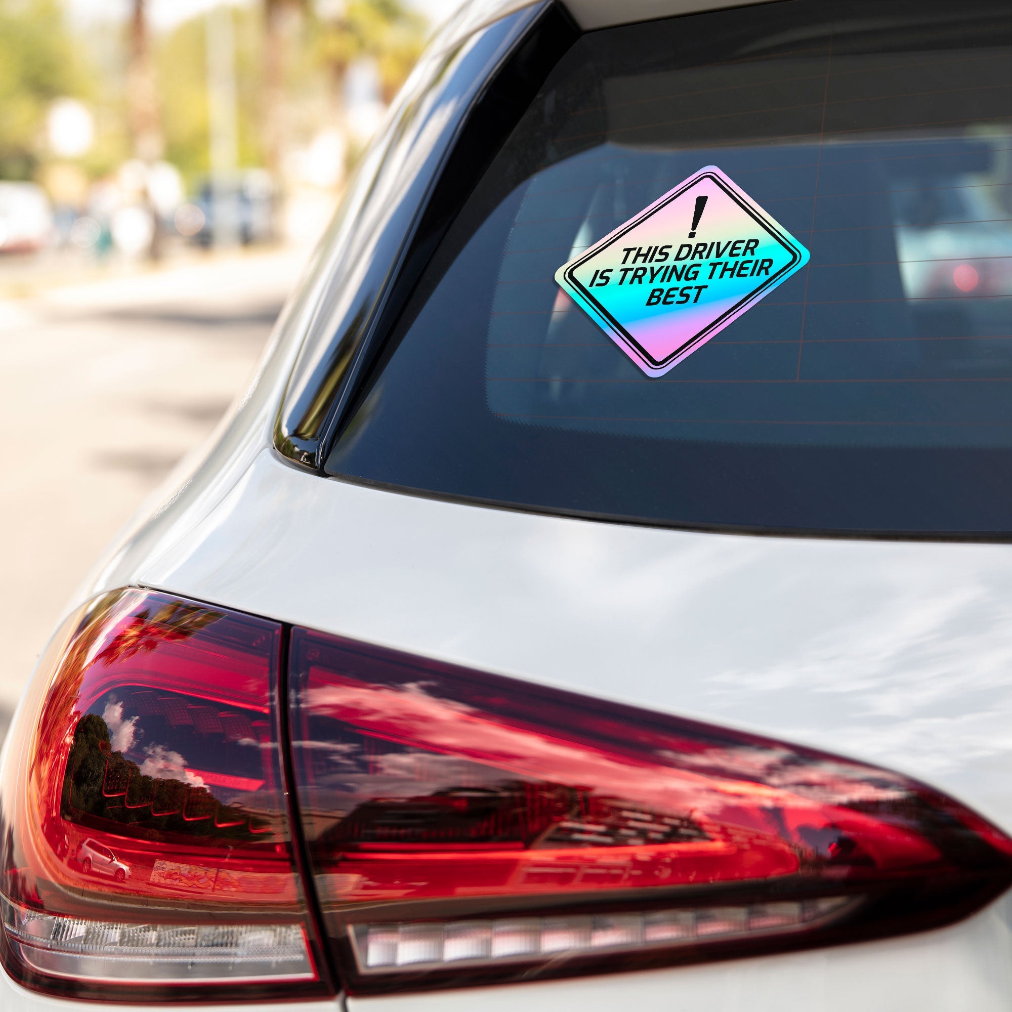 This driver is trying their best Holographic Stickers