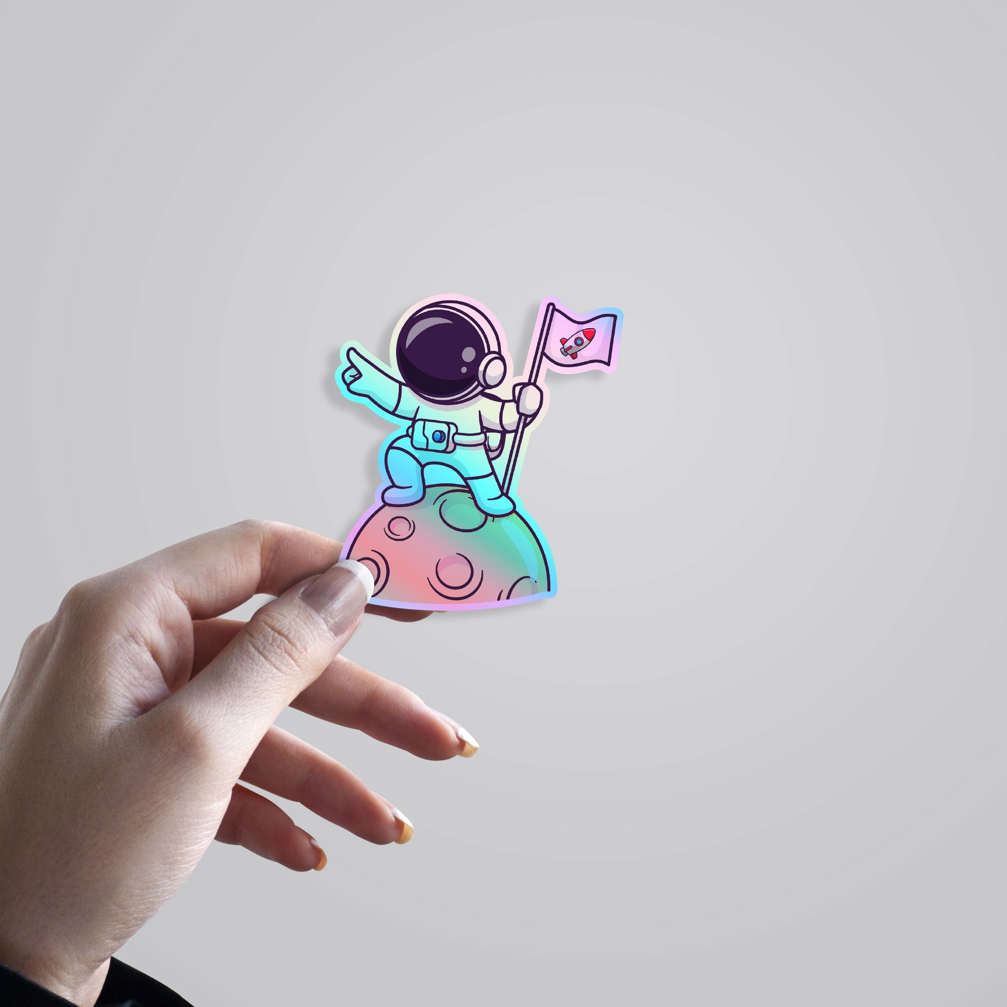 Astronaut with Flag Holographic Stickers