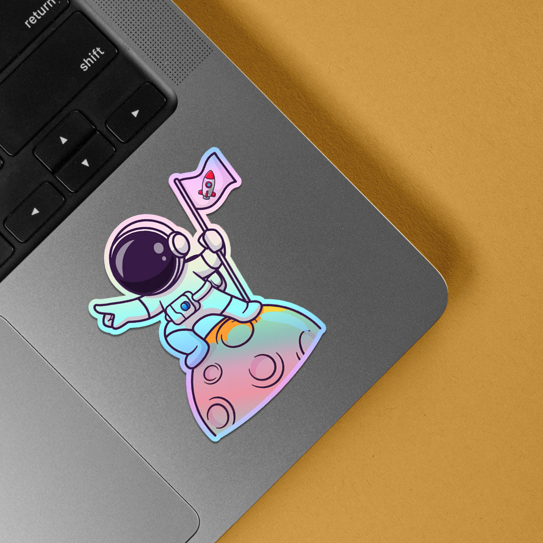 Astronaut with Flag Holographic Stickers