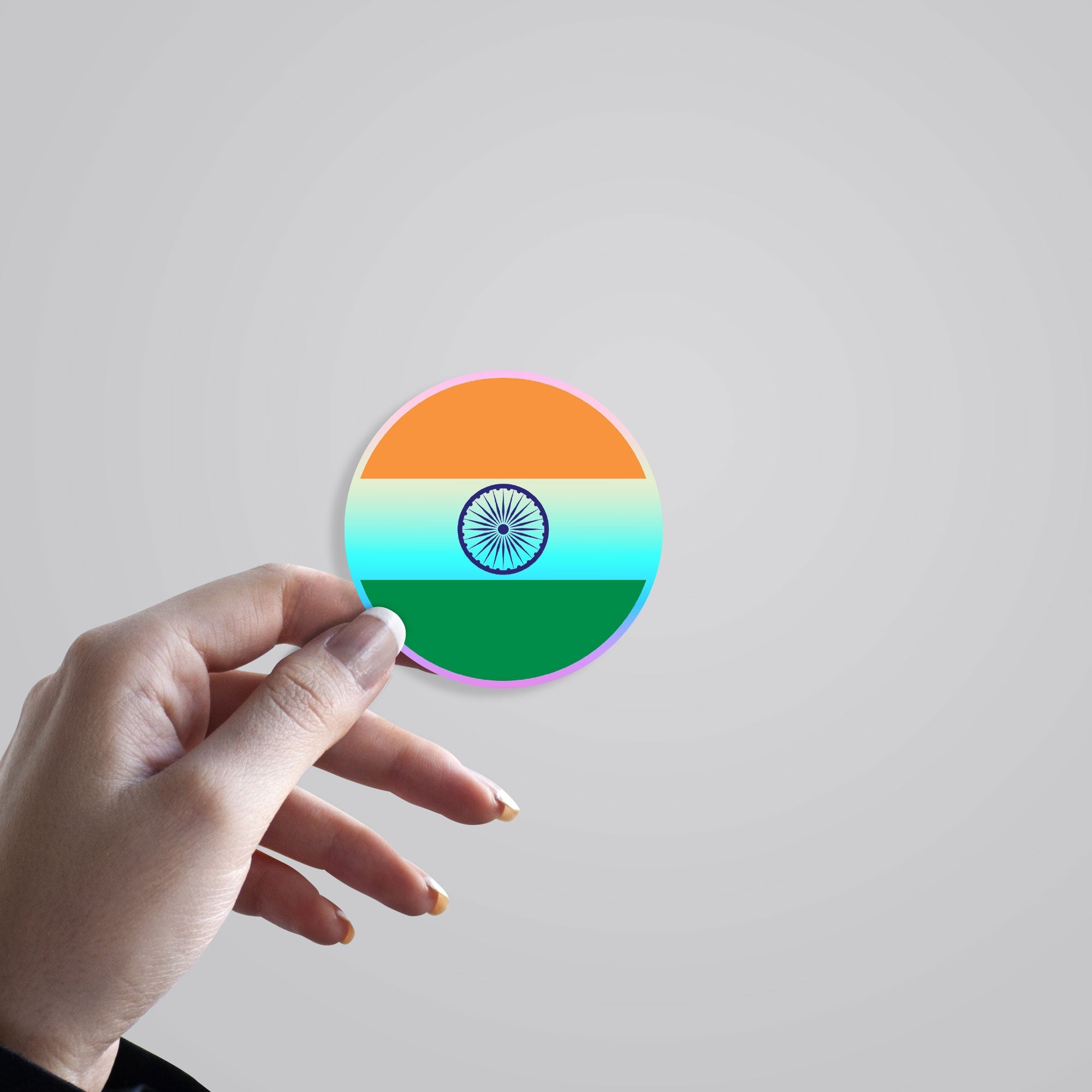 Indian Flag in Circle Holographic Stickers