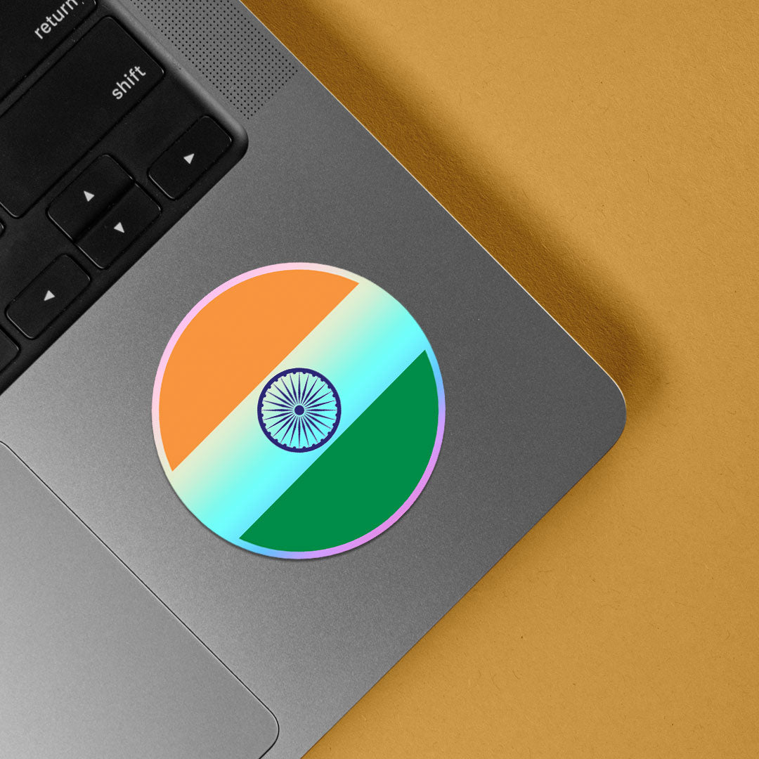 Indian Flag in Circle Holographic Stickers