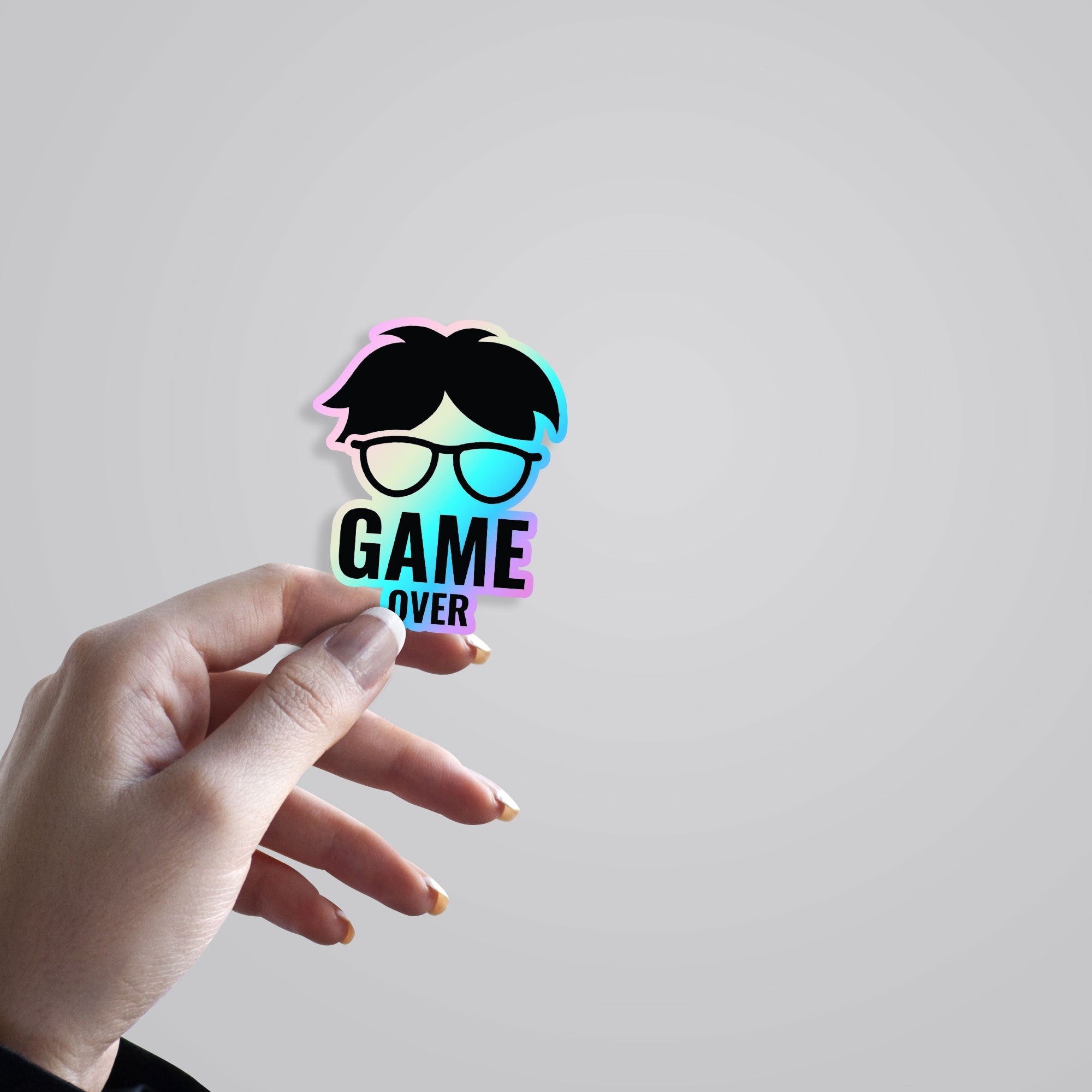 Game Over Glasses Man Holographic Stickers