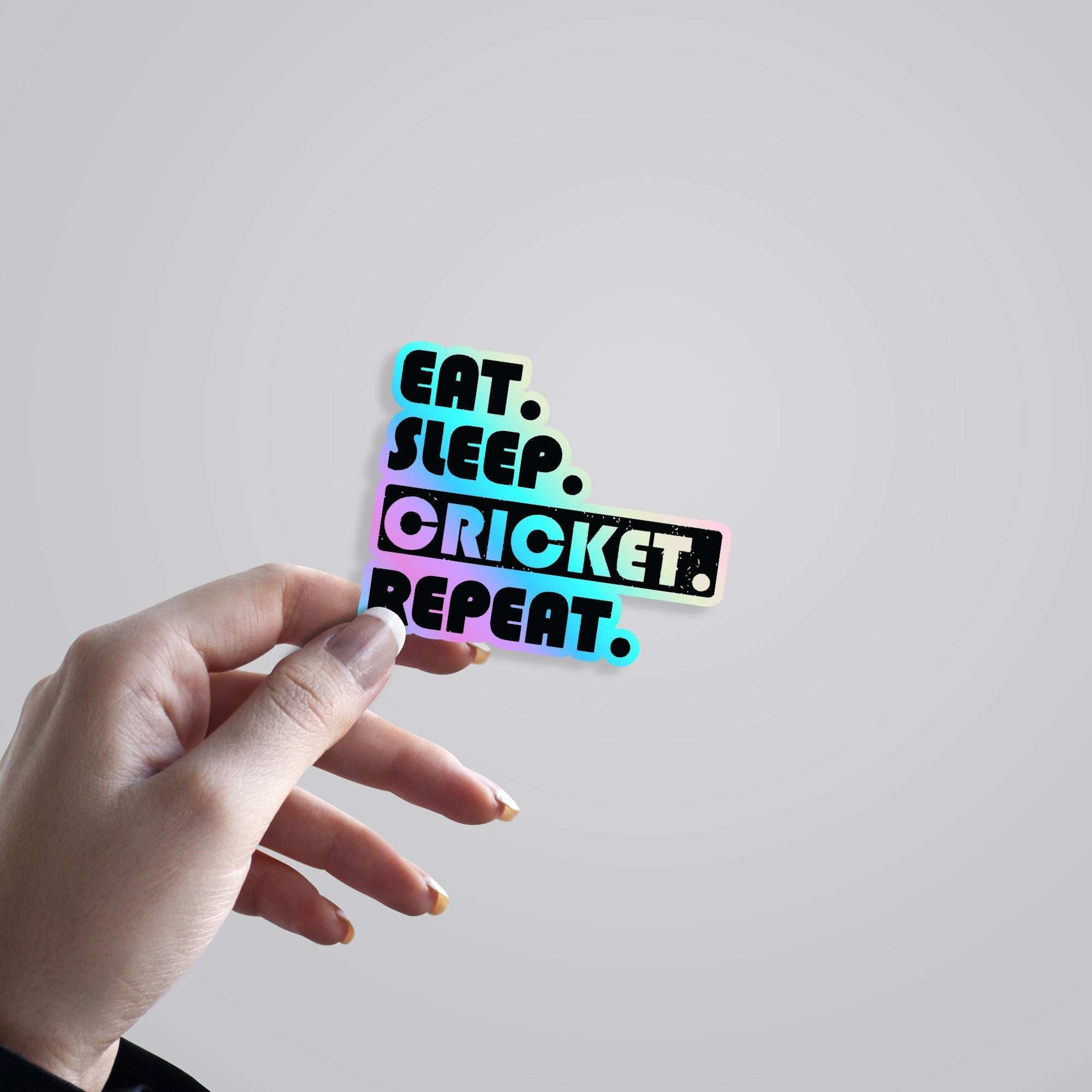 Eat, Sleep, Cricket, Repeat Holographic Stickers