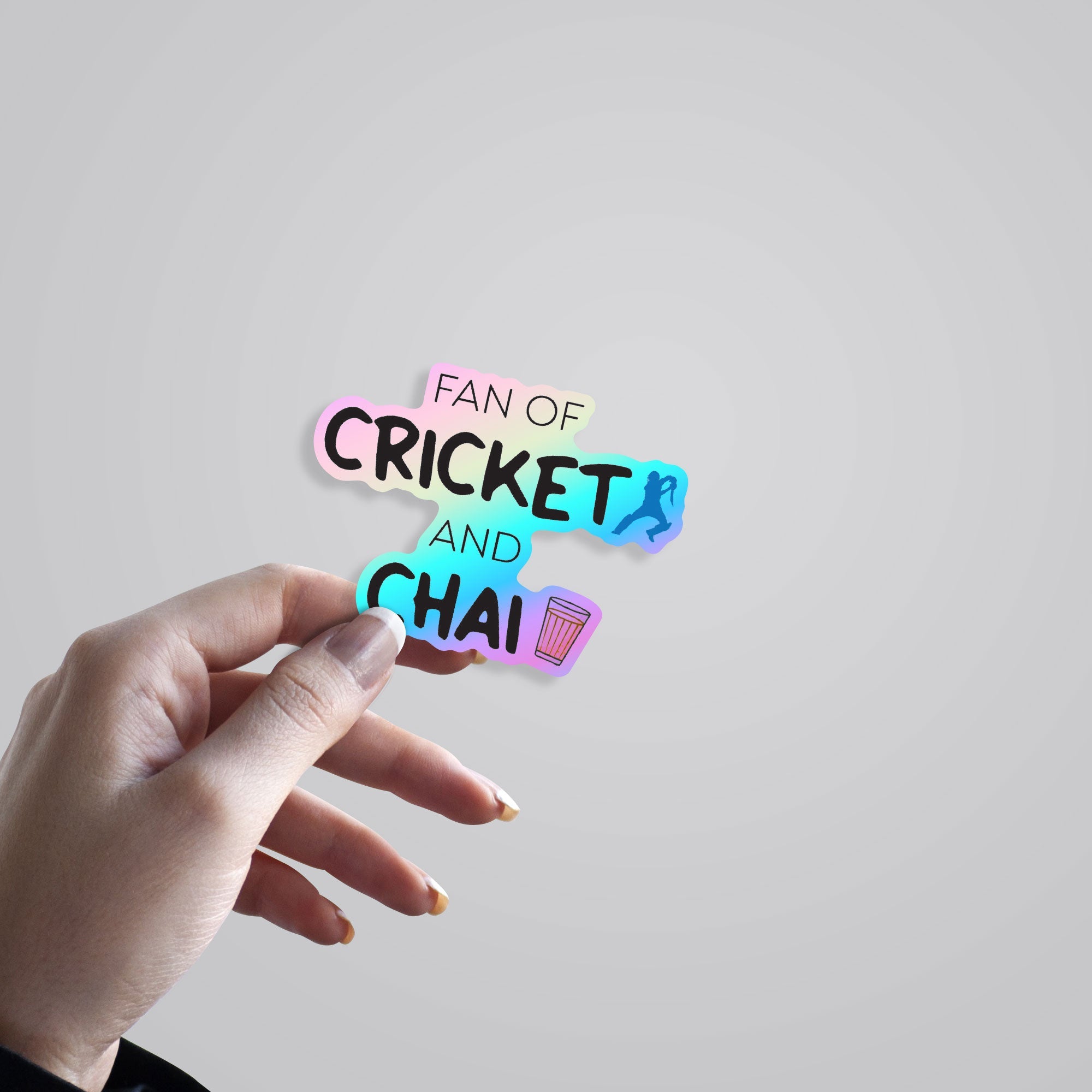 Fan of Cricket and Chai Holographic Stickers