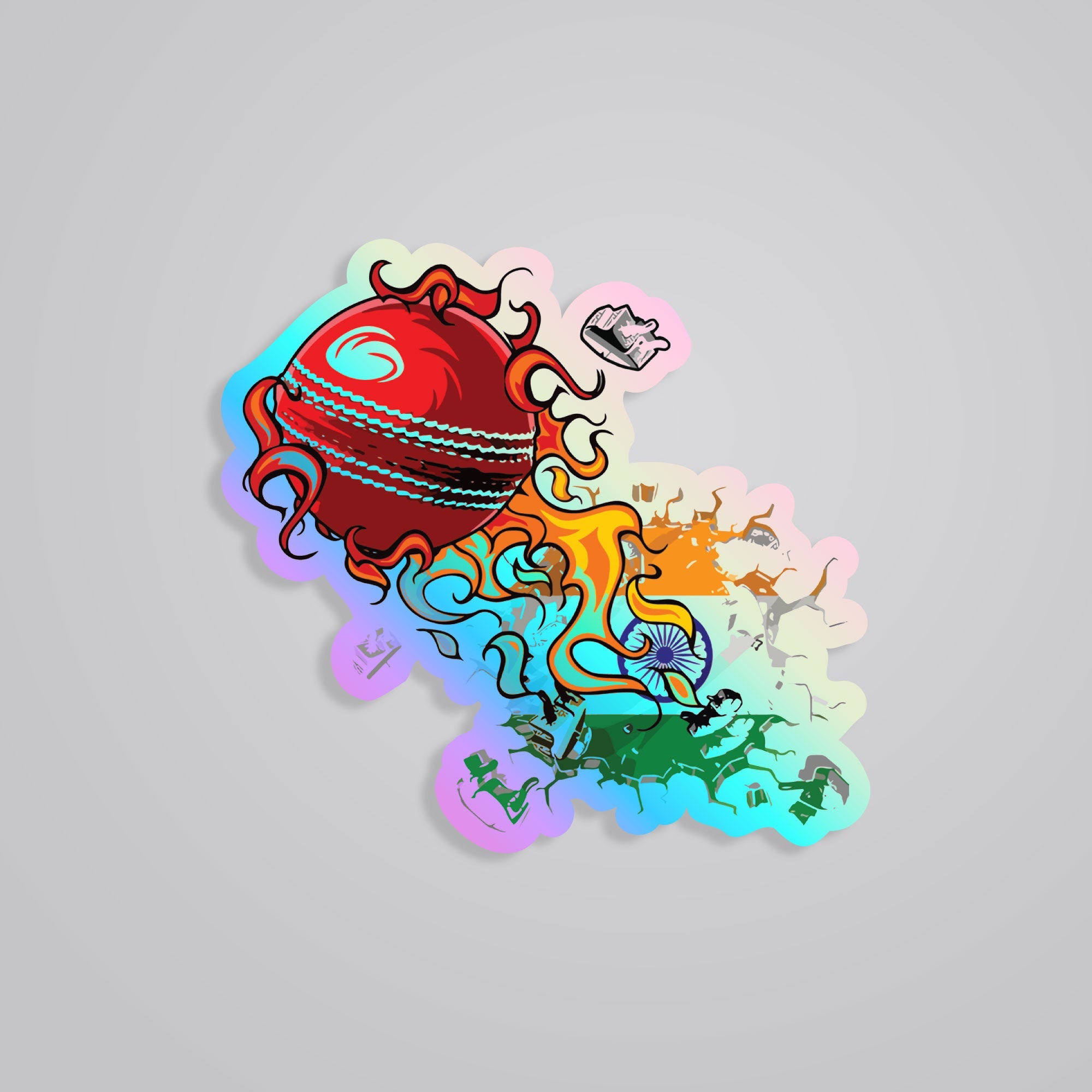 Fomo Store Holographic Stickers Sports Indian Cricket Team on Fire