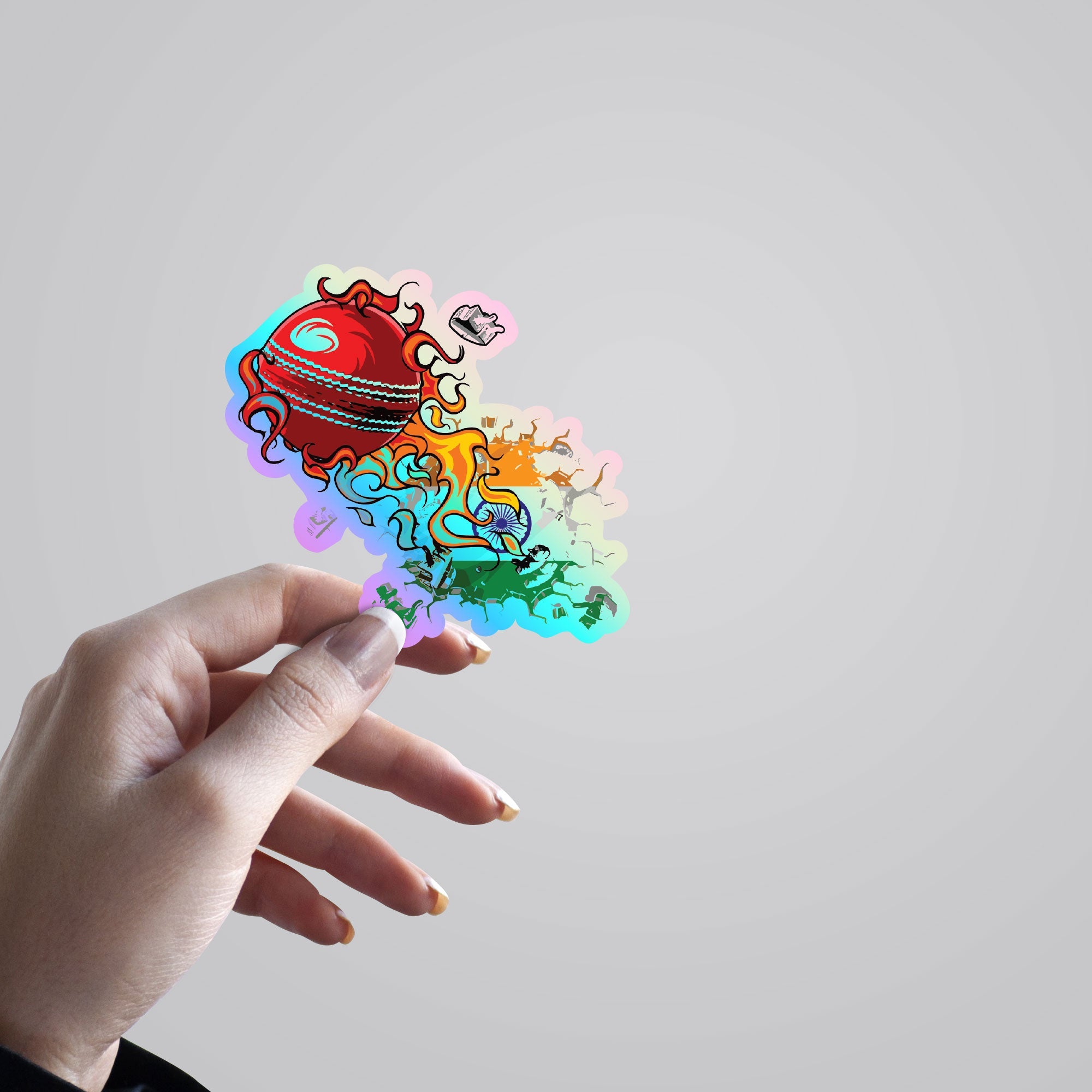 Indian Cricket Team on Fire Holographic Stickers