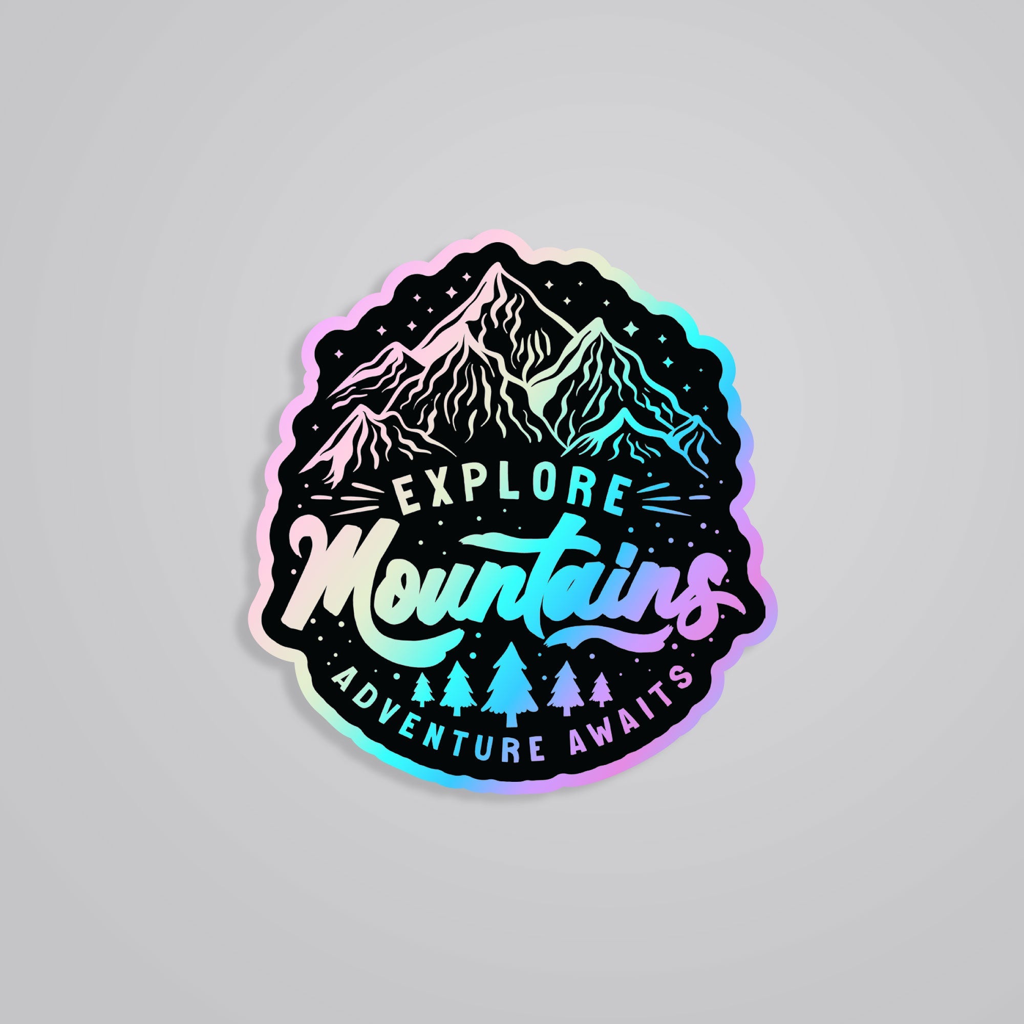 Fomo Store Holographic Stickers Travels Explore Mountains Adventure Awaits