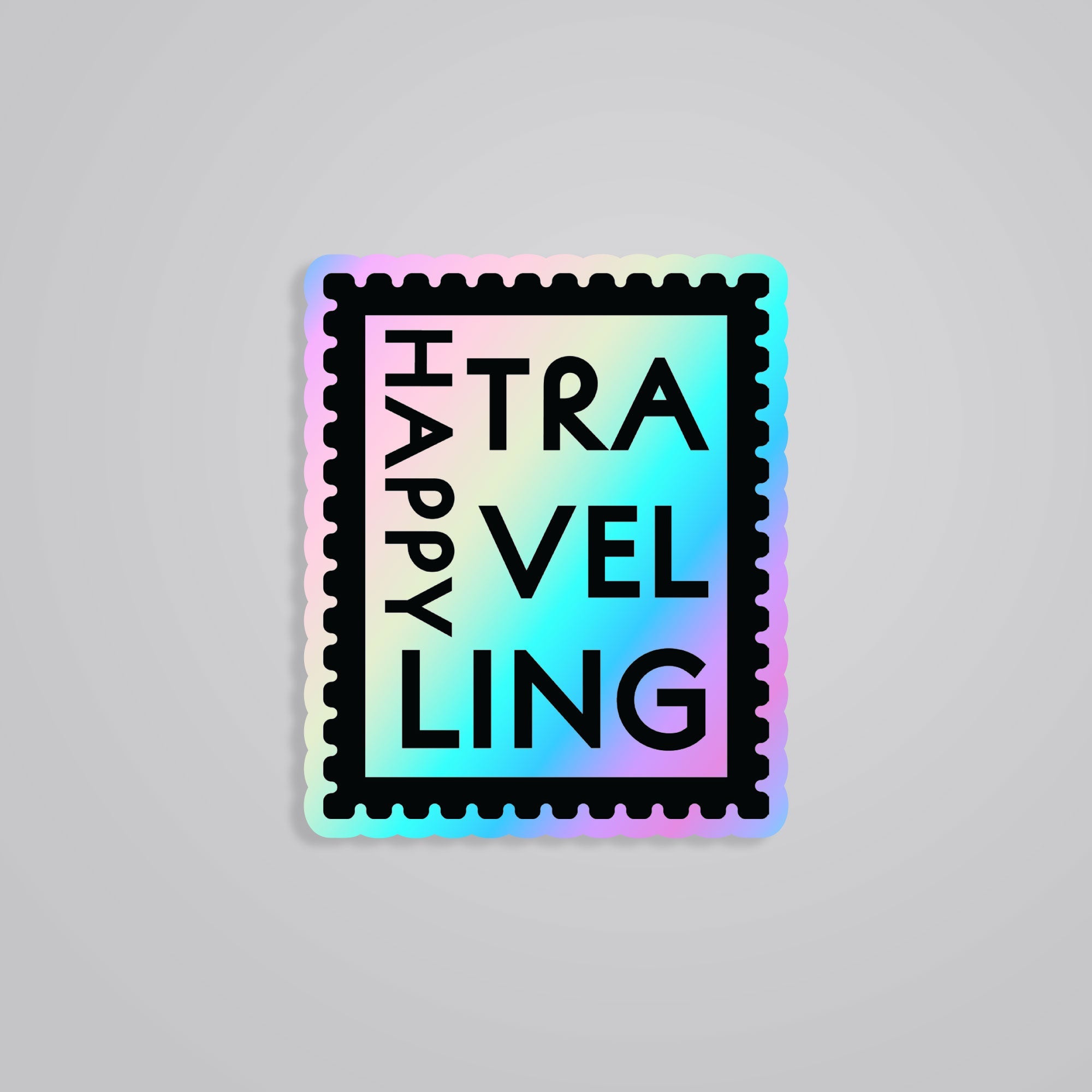 Fomo Store Holographic Stickers Travels Happy Travelling Post Stamp