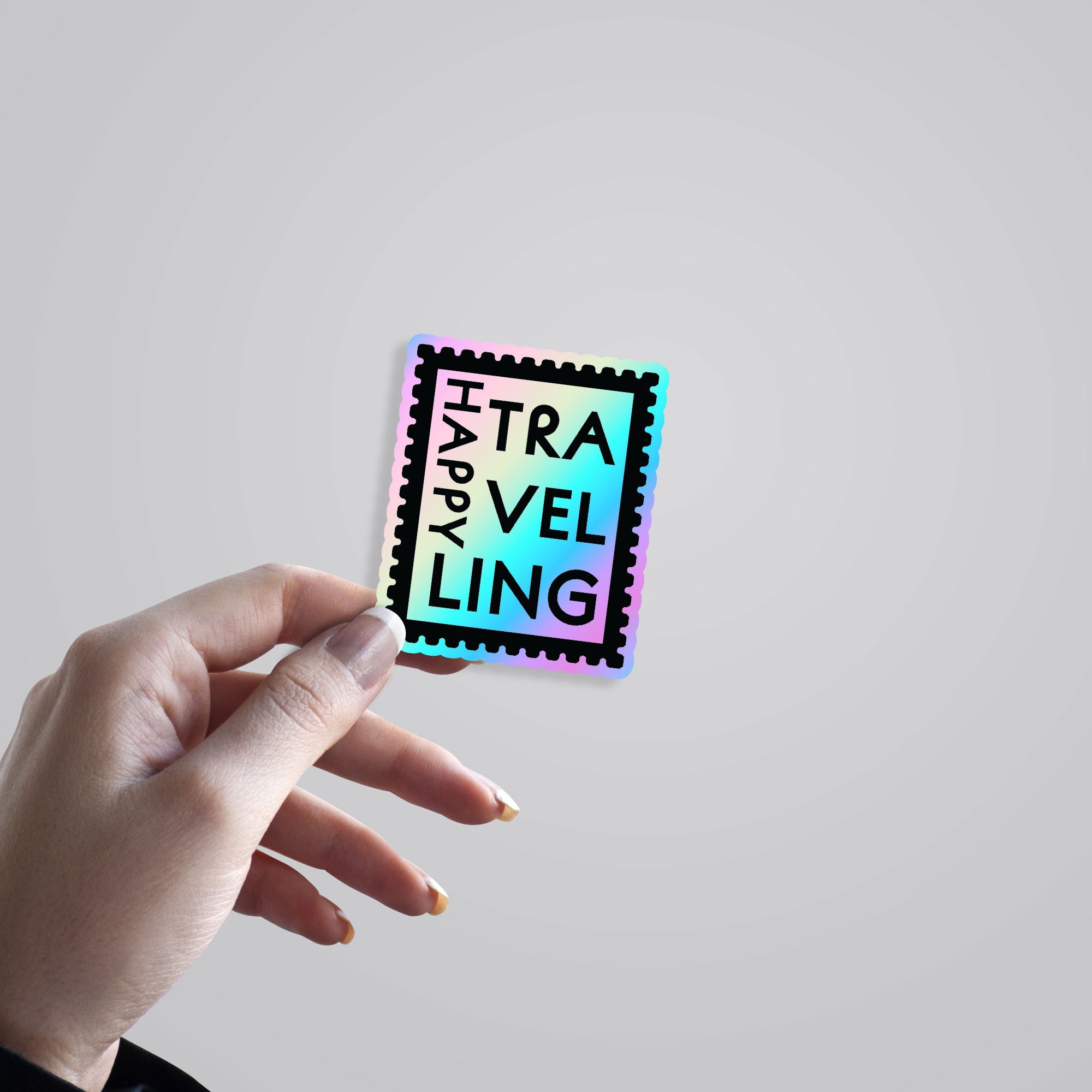 Happy Travelling Post Stamp Holographic Stickers