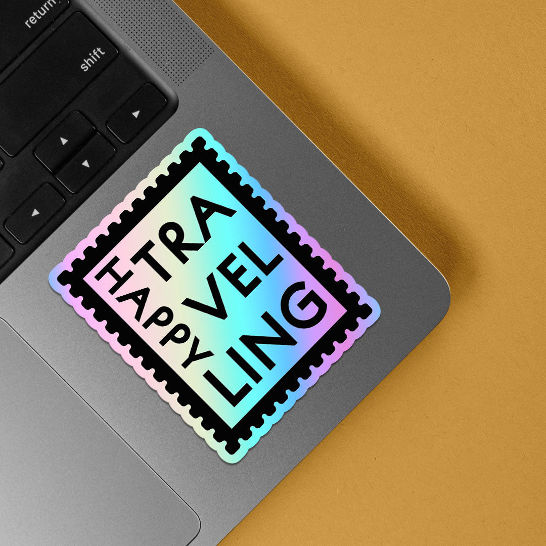 Happy Travelling Post Stamp Holographic Stickers