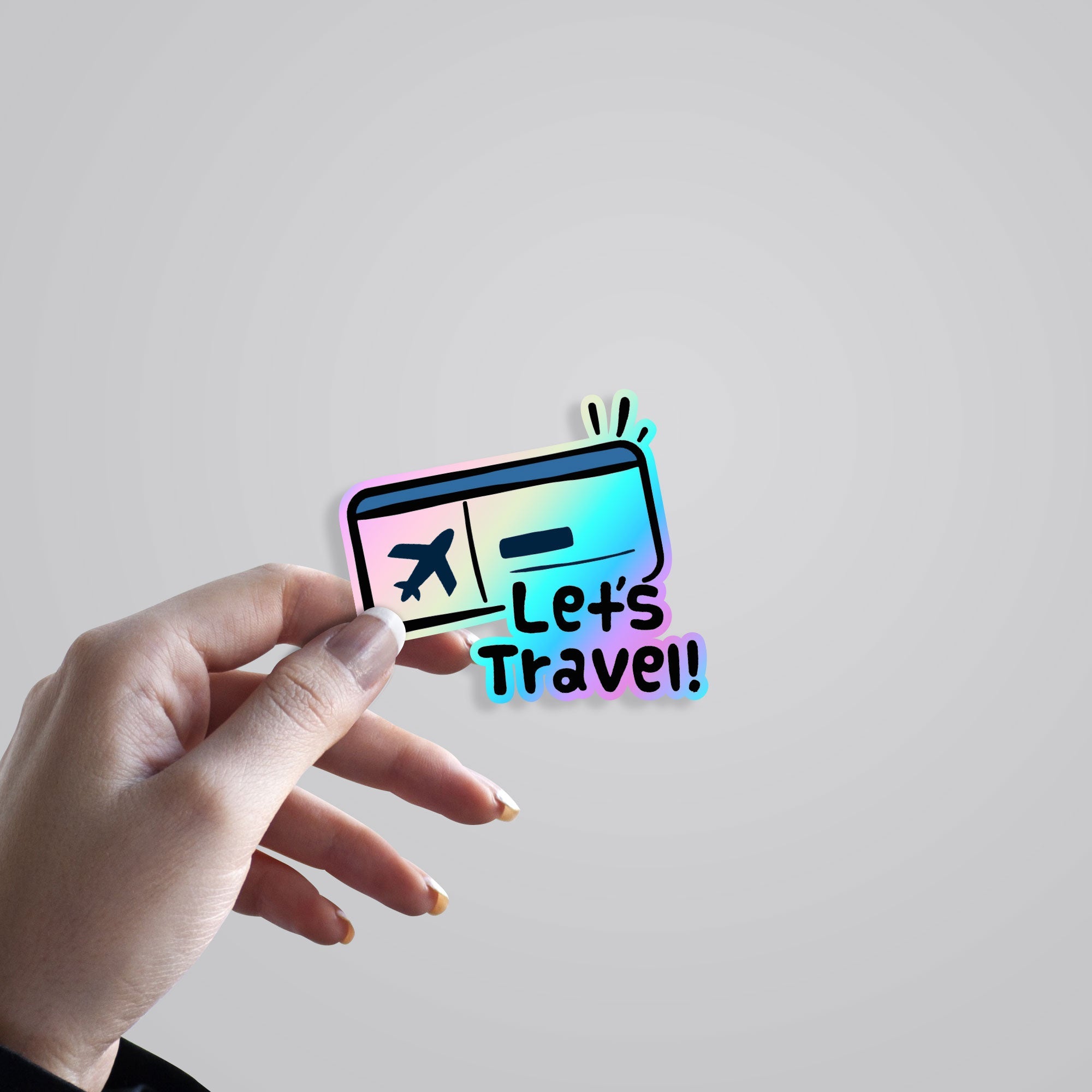 Lets Travel Holographic Stickers