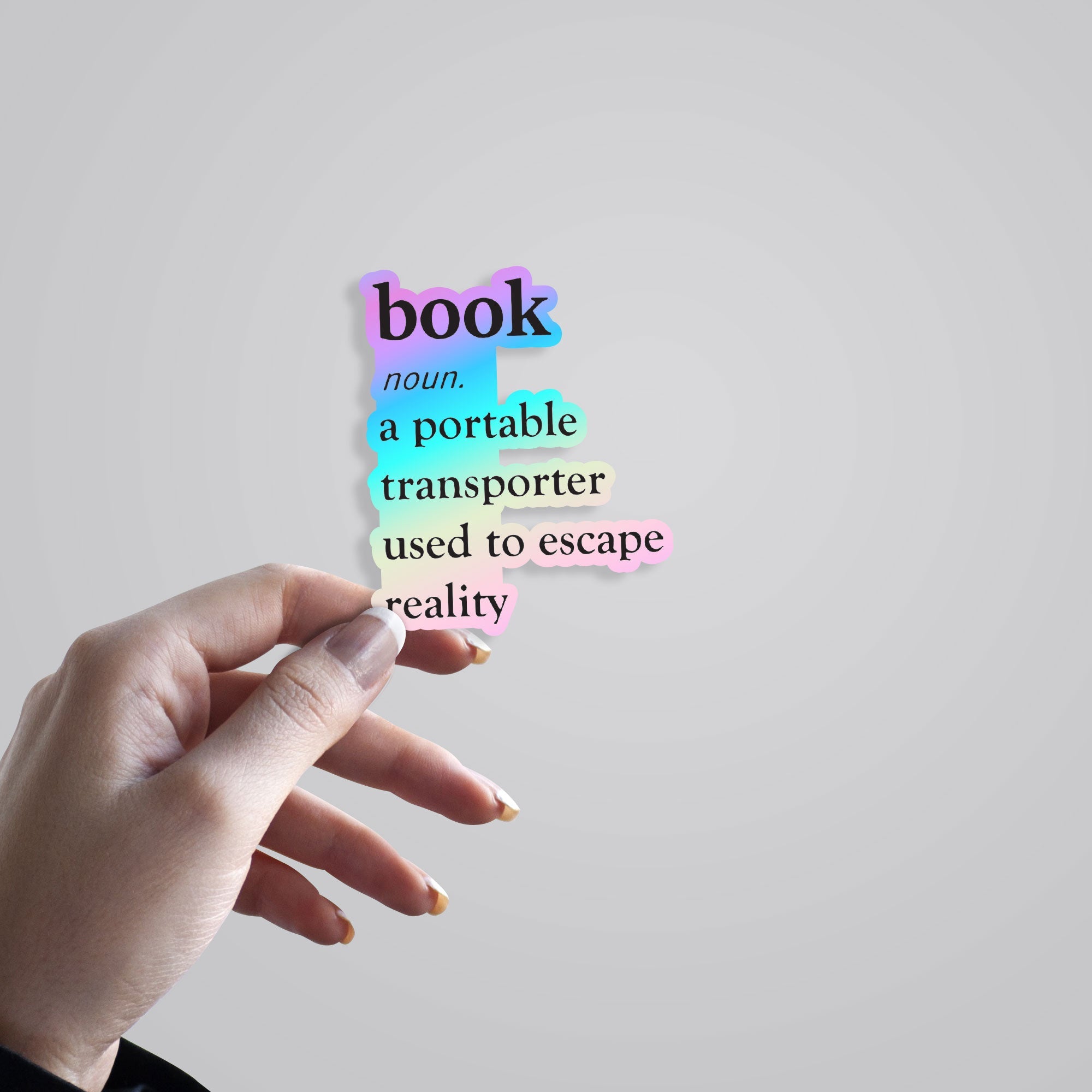 Book a portable transporter used to escape reality Holographic Stickers