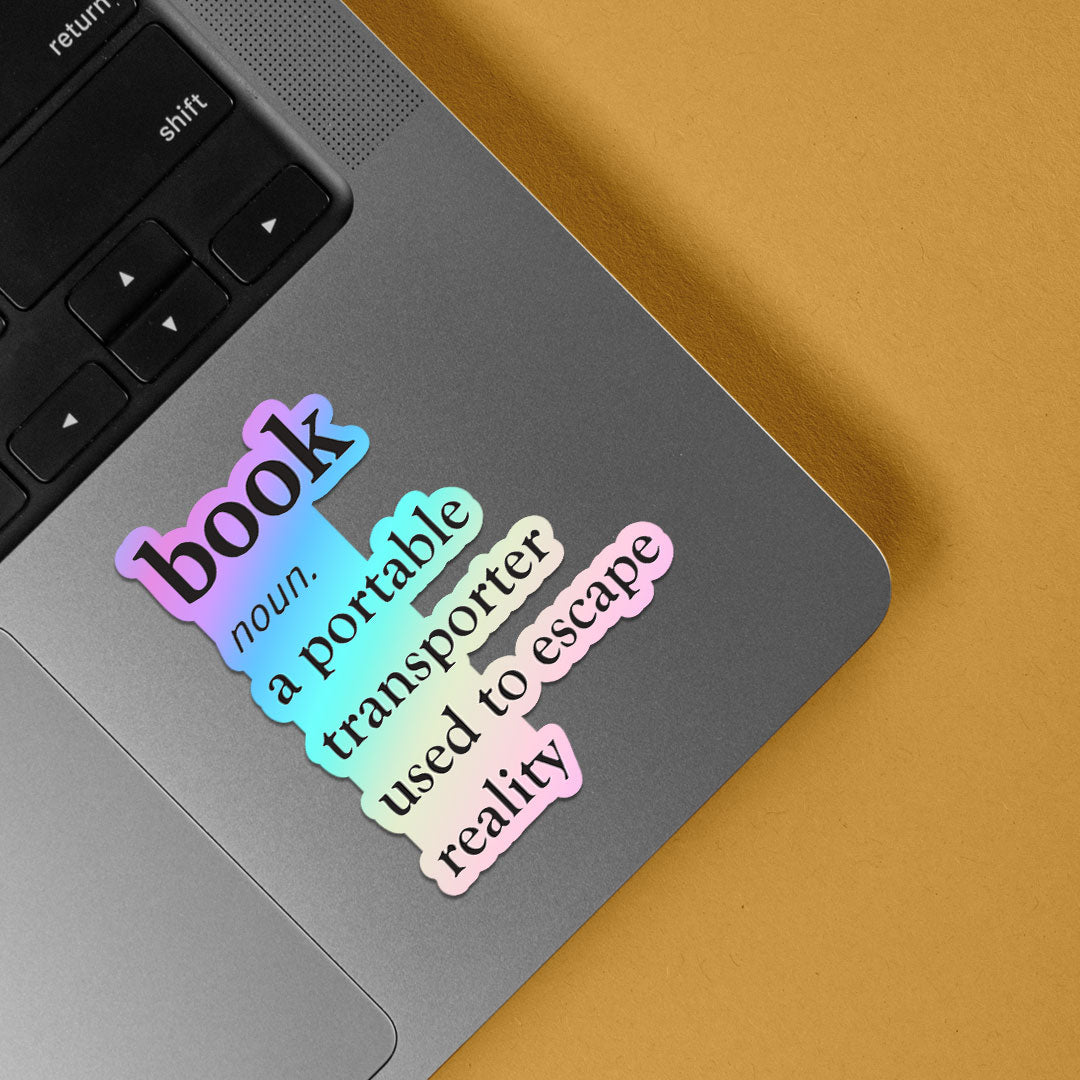 Book a portable transporter used to escape reality Holographic Stickers