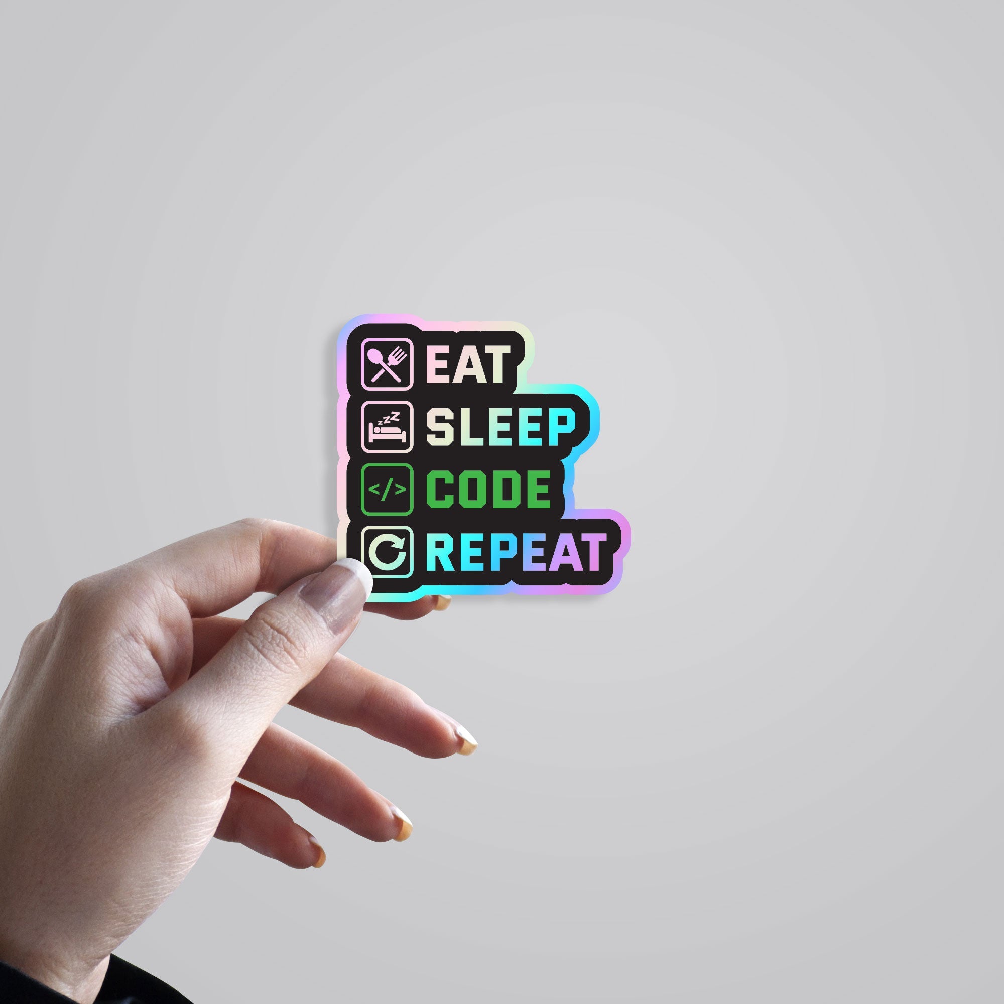 Eat Sleep Code Repeat Holographic Stickers