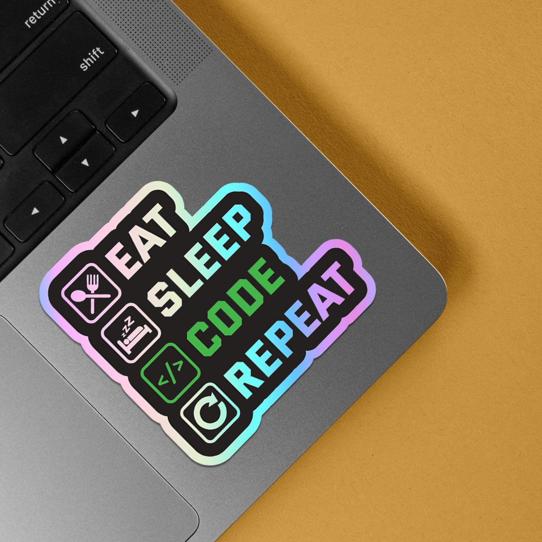 Eat Sleep Code Repeat Holographic Stickers