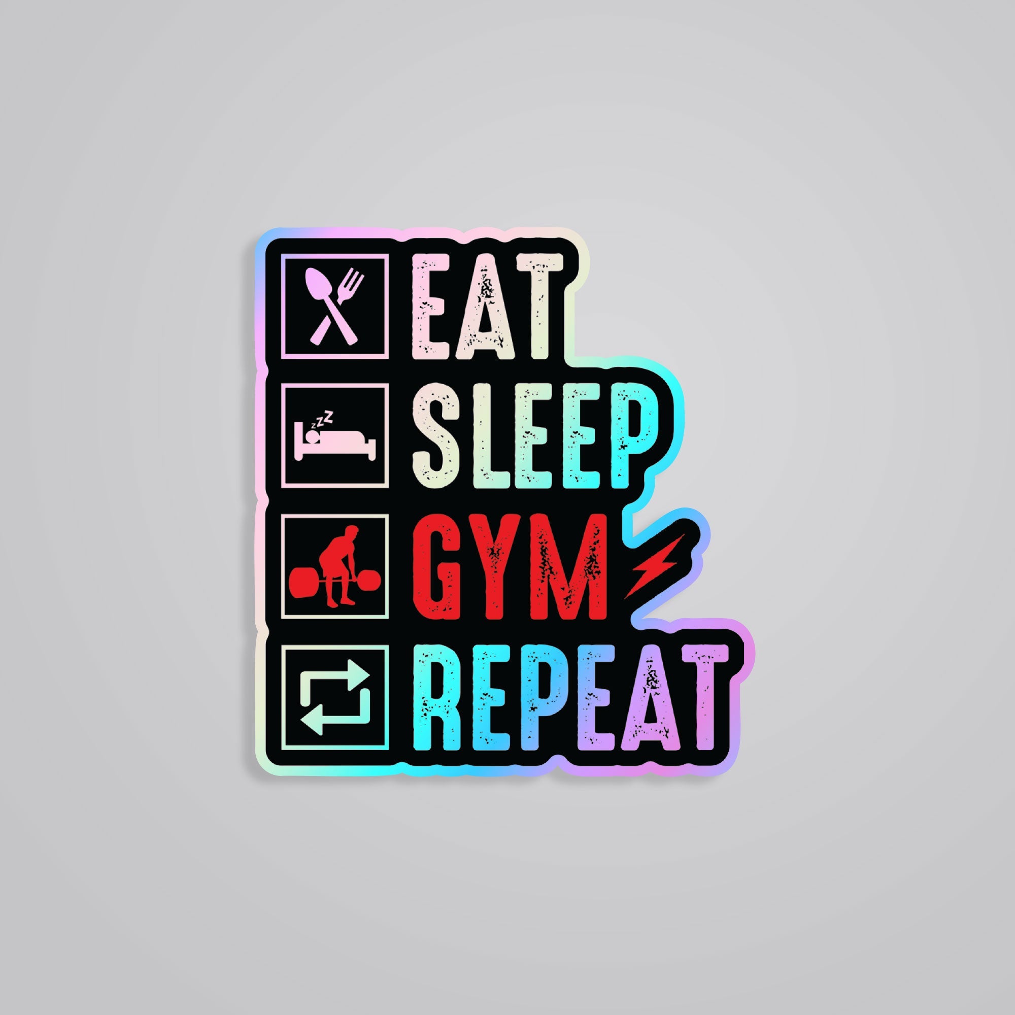 Fomo Store Holographic Stickers Witty Eat Sleep Gym Repeat