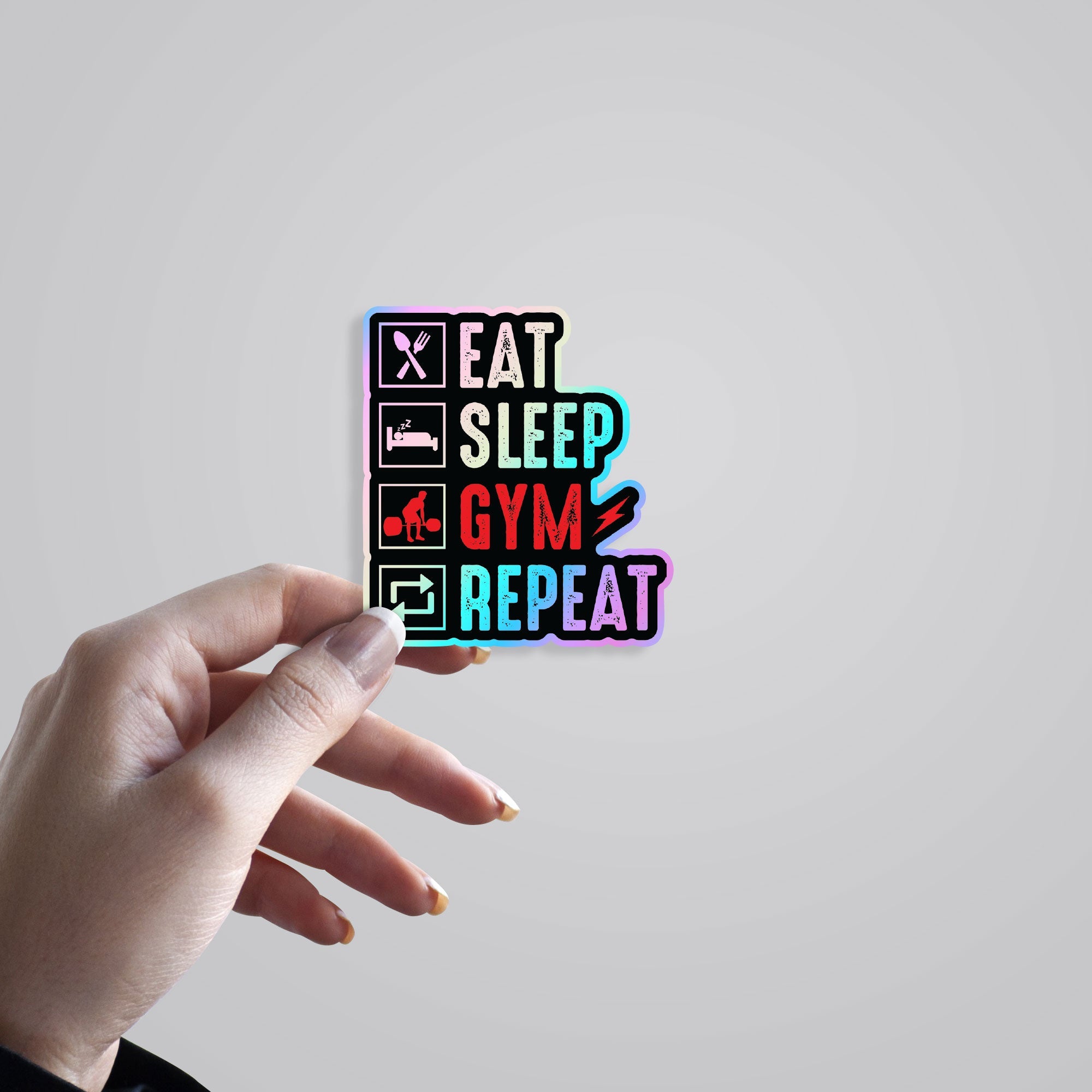 Eat Sleep Gym Repeat Holographic Stickers