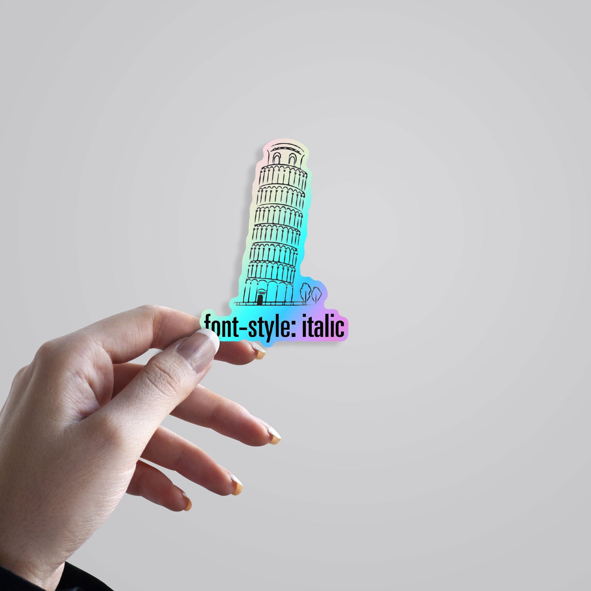 Font Style Italic Holographic Stickers