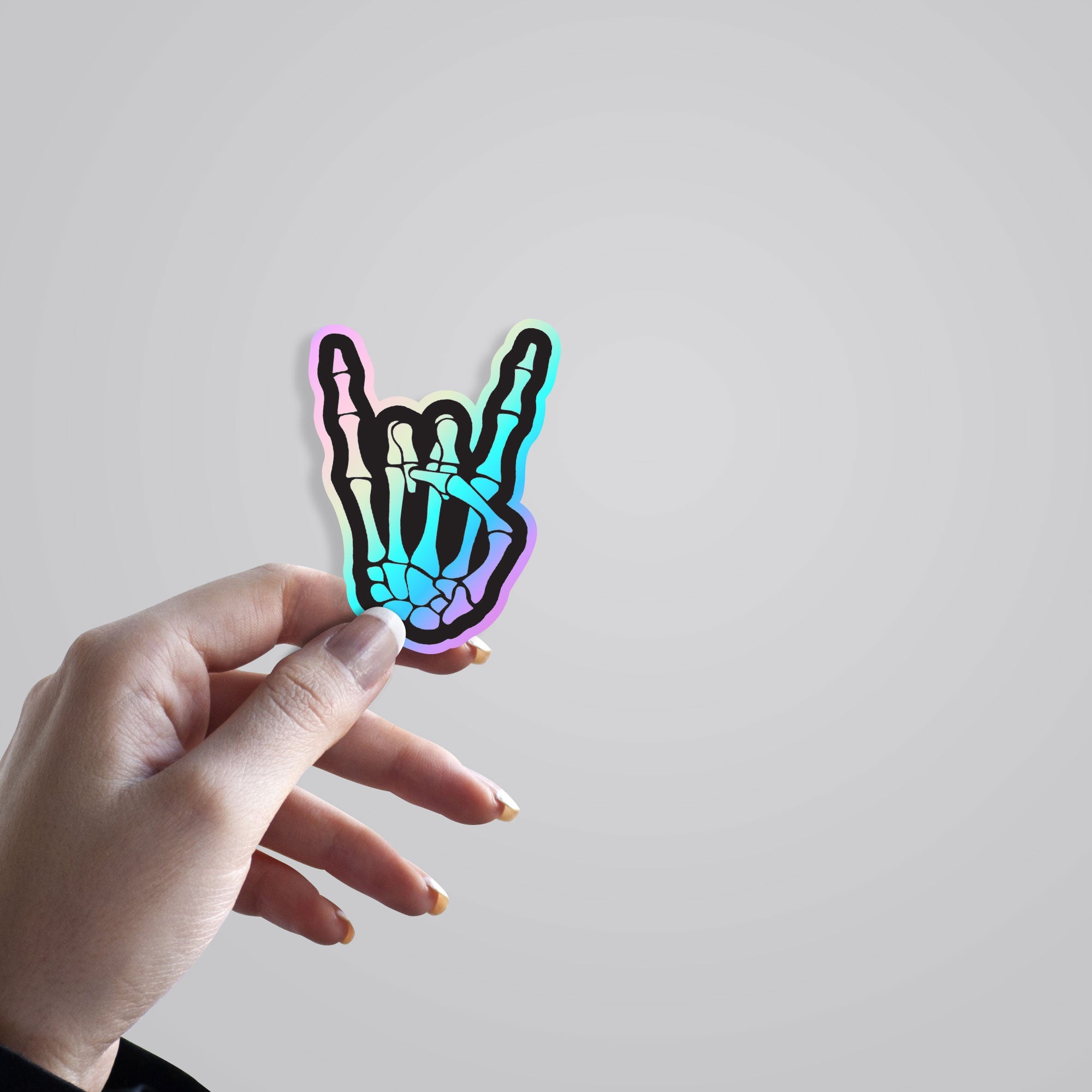 Rock Skeleton Hand Holographic Stickers