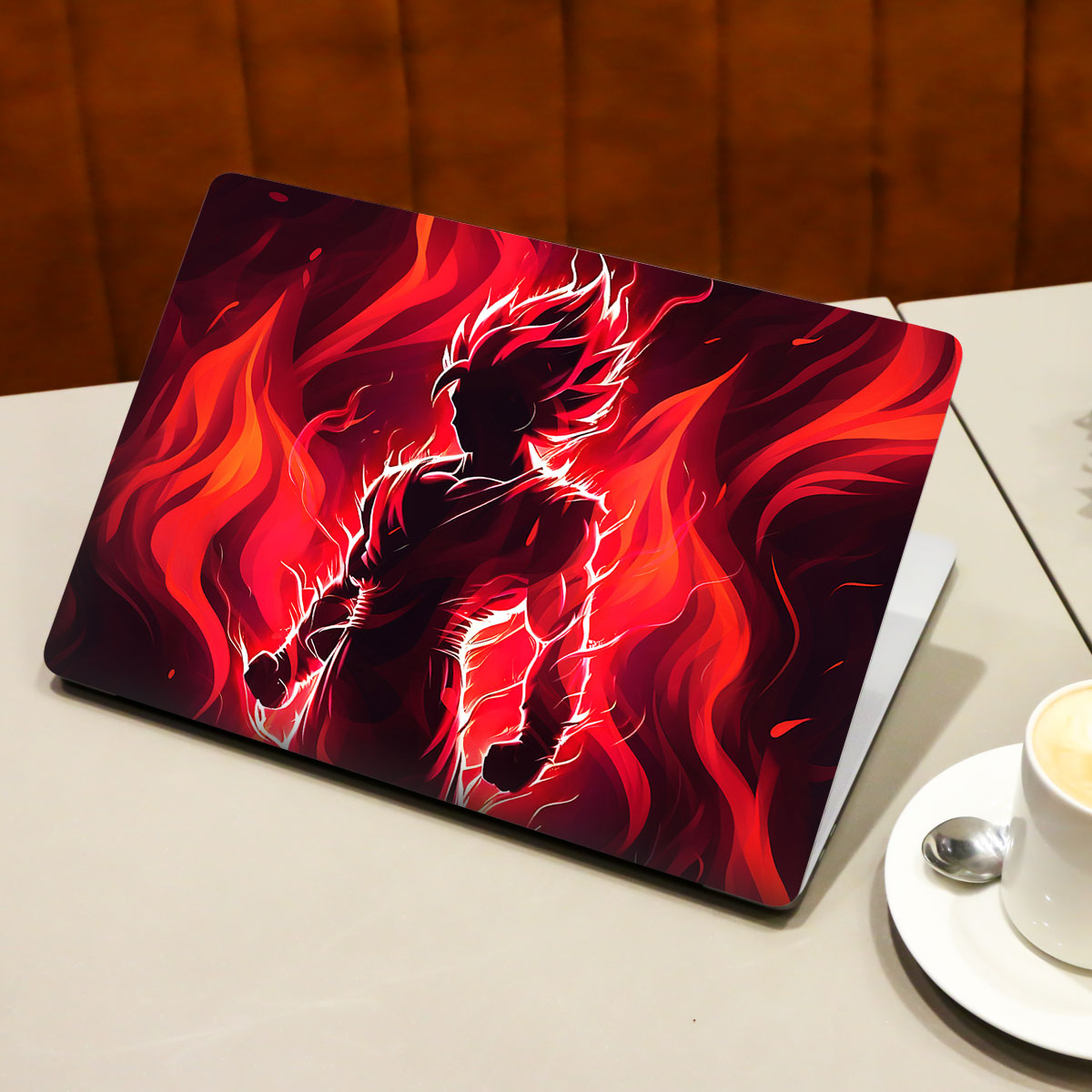 Goku in Fiery Red Anime Laptop Skin