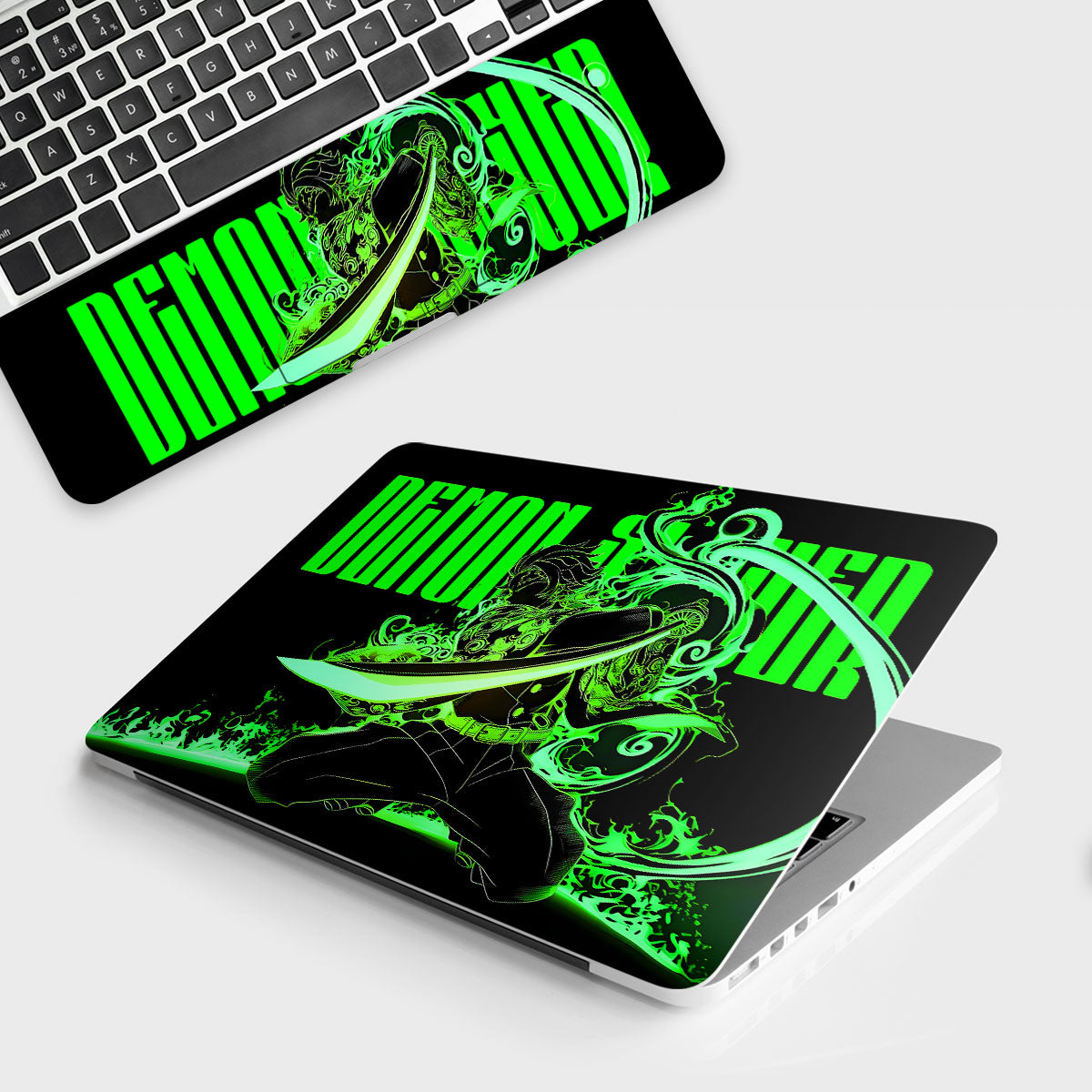 Fomo Store Laptop Skins Anime Tanjiro Green Flame Dance