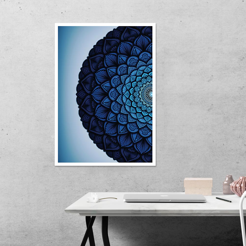 Navy Blue Mandala Art Abstract Poster