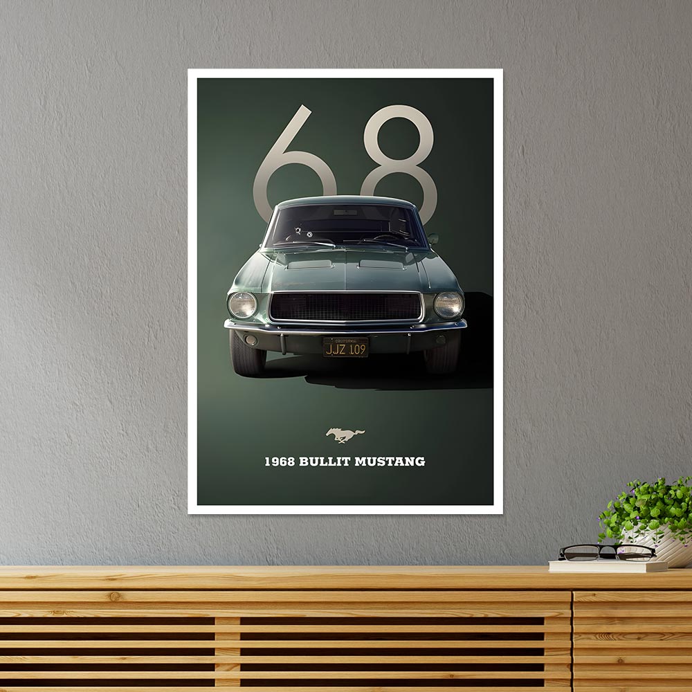 1968 Bullit Mustang Cars & Bikes Poster