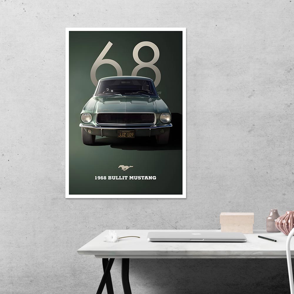 1968 Bullit Mustang Cars & Bikes Poster