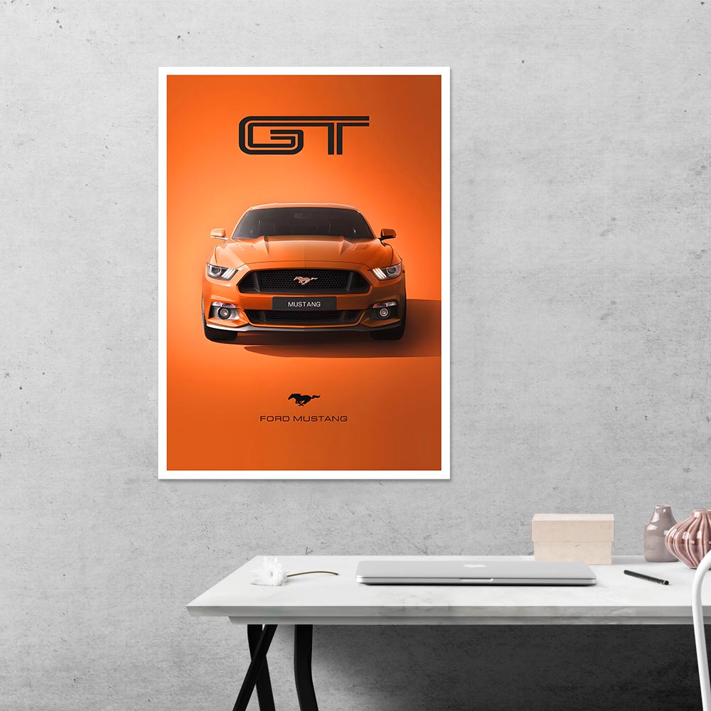 Ember Orange Ford GT Mustang Cars & Bikes Poster
