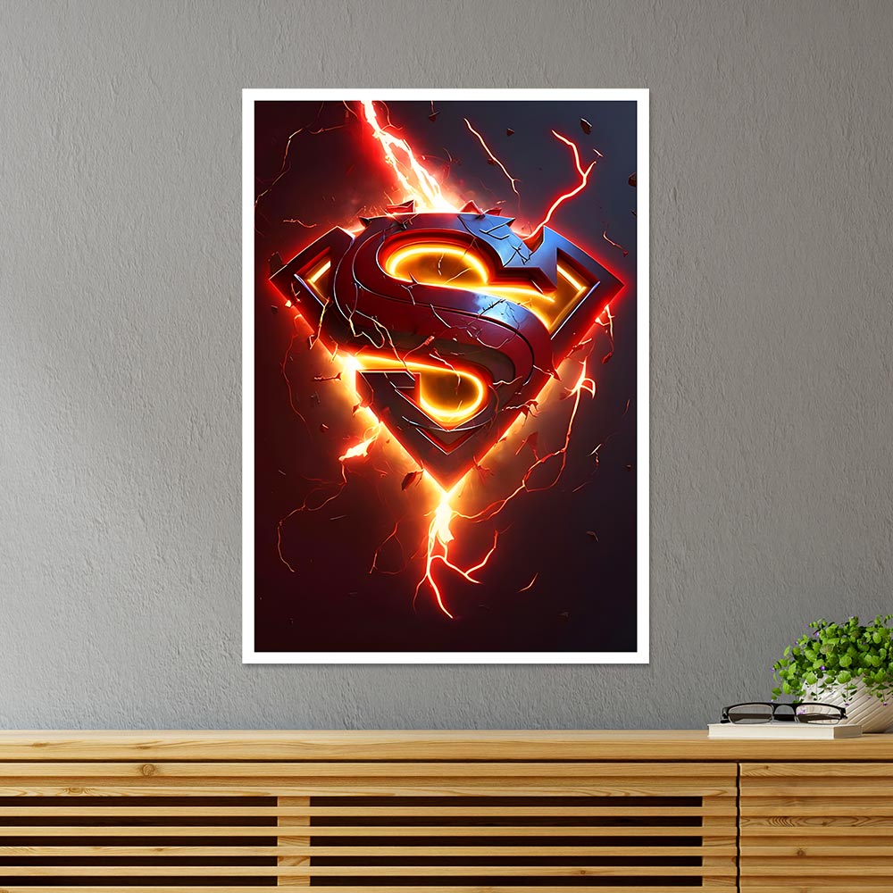 Fiery Superman Symbol Movies Poster
