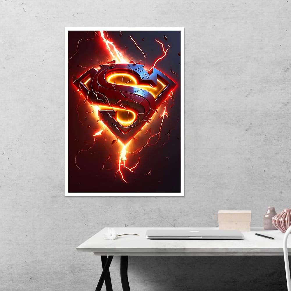 Fiery Superman Symbol Movies Poster
