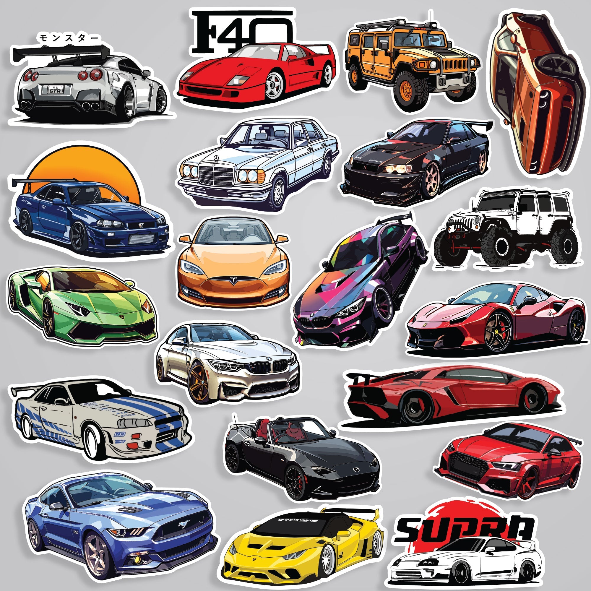 Fomo Store 20 Cars Stickers in Pack 1