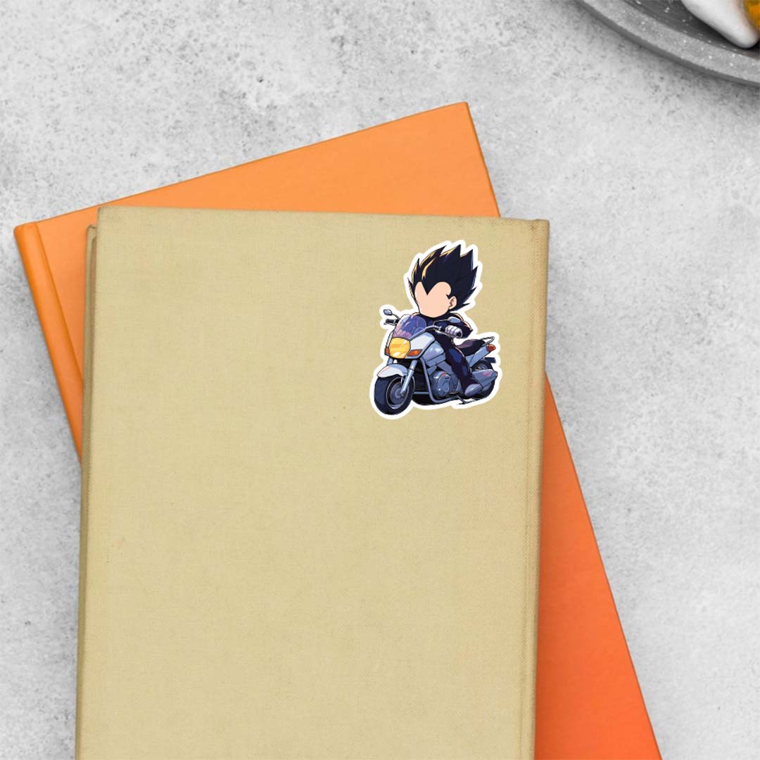 Vegeta Chibi on Bike Anime Stickers