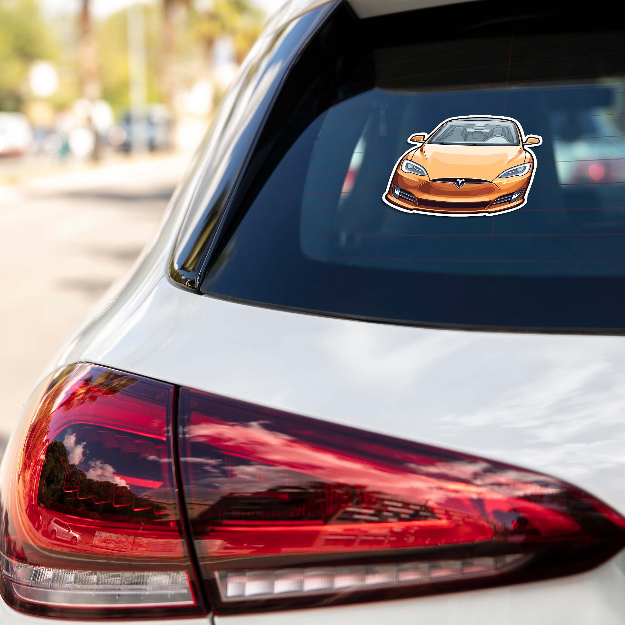 Orange Tesla Cars & Bikes Stickers