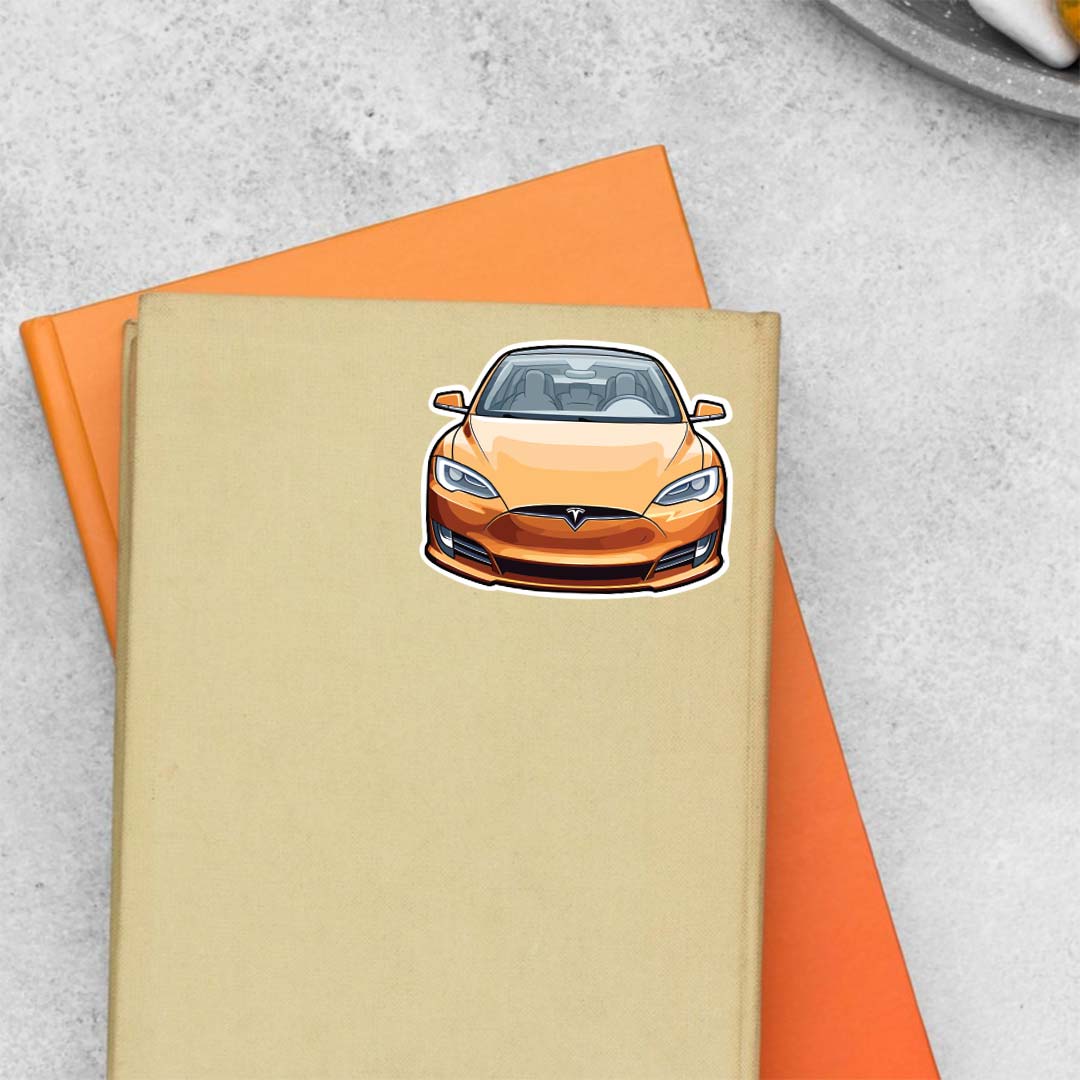 Orange Tesla Cars & Bikes Stickers