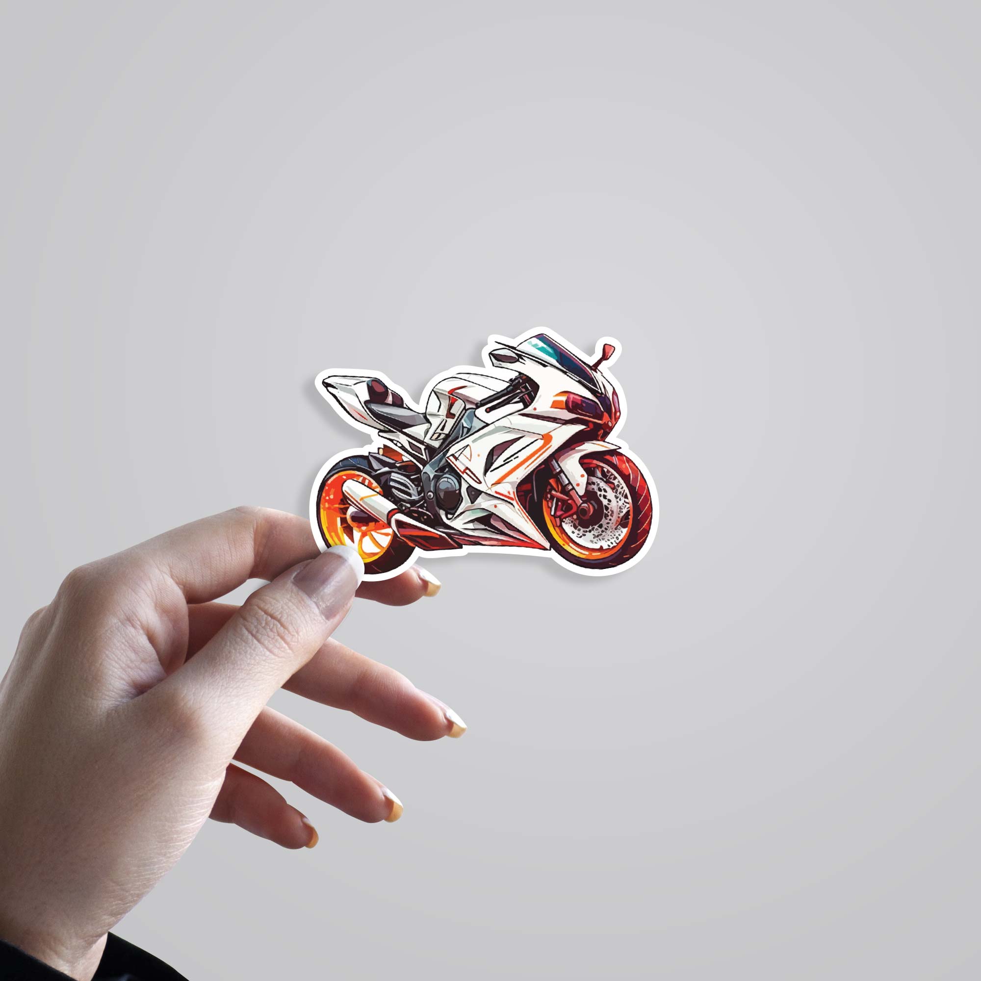 Orange and White Motorcycle Cars & Bikes Stickers