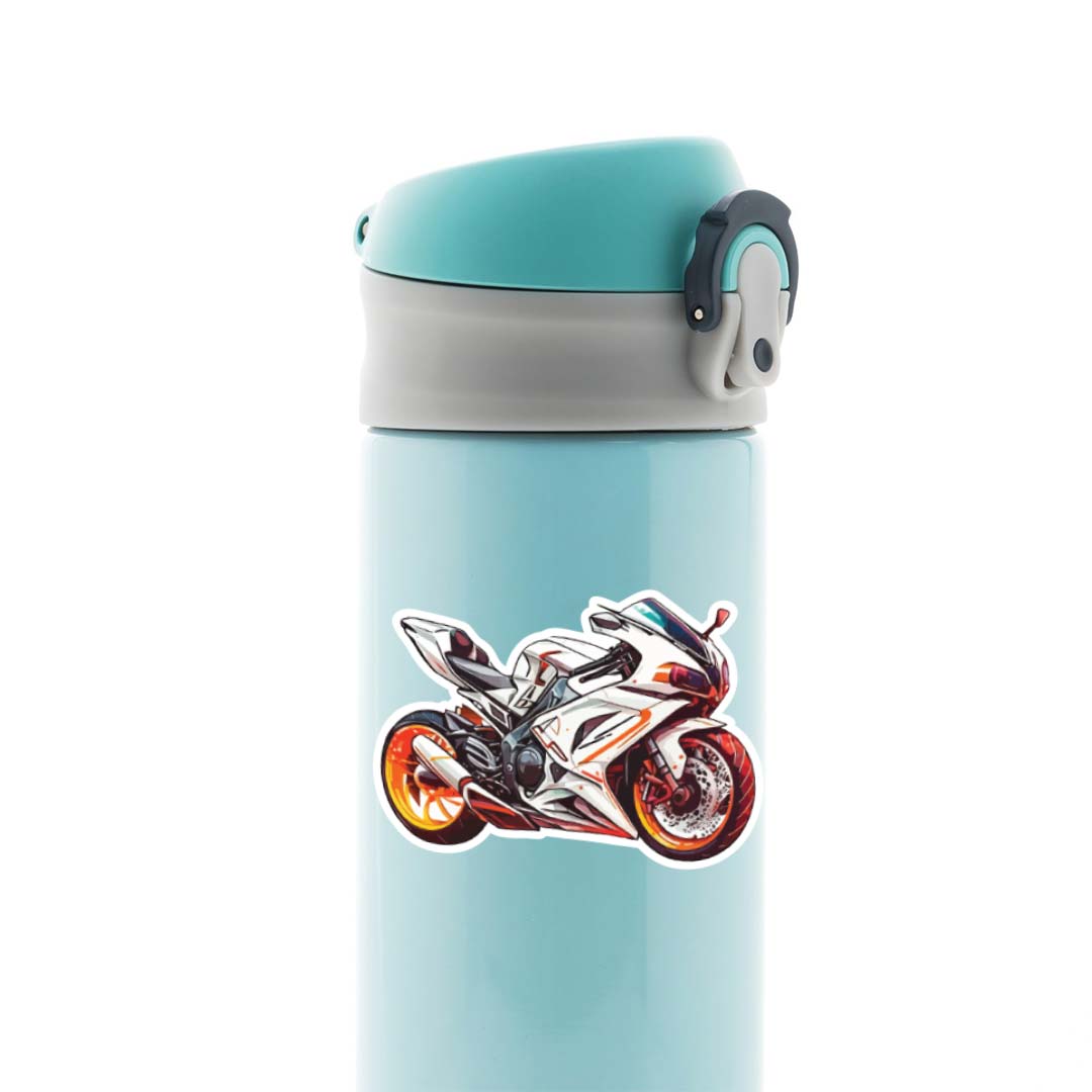 Orange and White Motorcycle Cars & Bikes Stickers