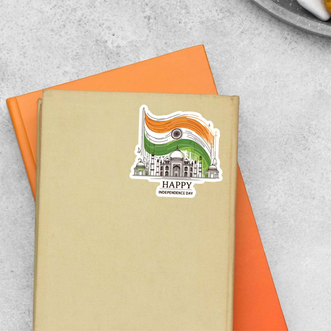 Independence Day with Flag and Taj Mahal Casual Stickers