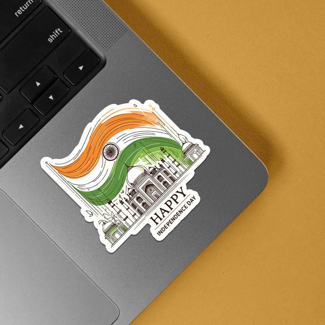 Independence Day with Flag and Taj Mahal Casual Stickers